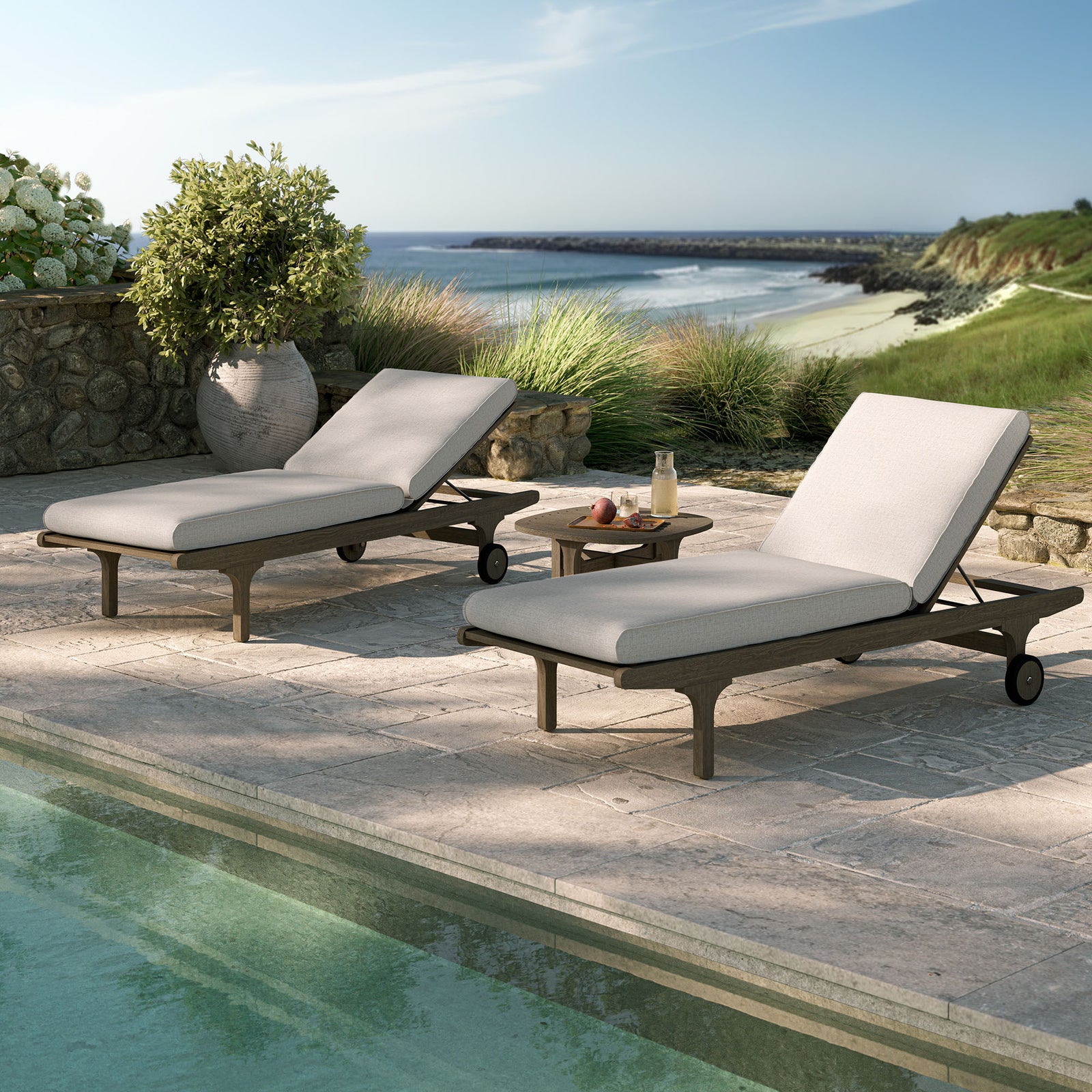 Saratoga Outdoor Patio Teak Wood 3-Piece Chaise Lounge Furniture Set by Modway