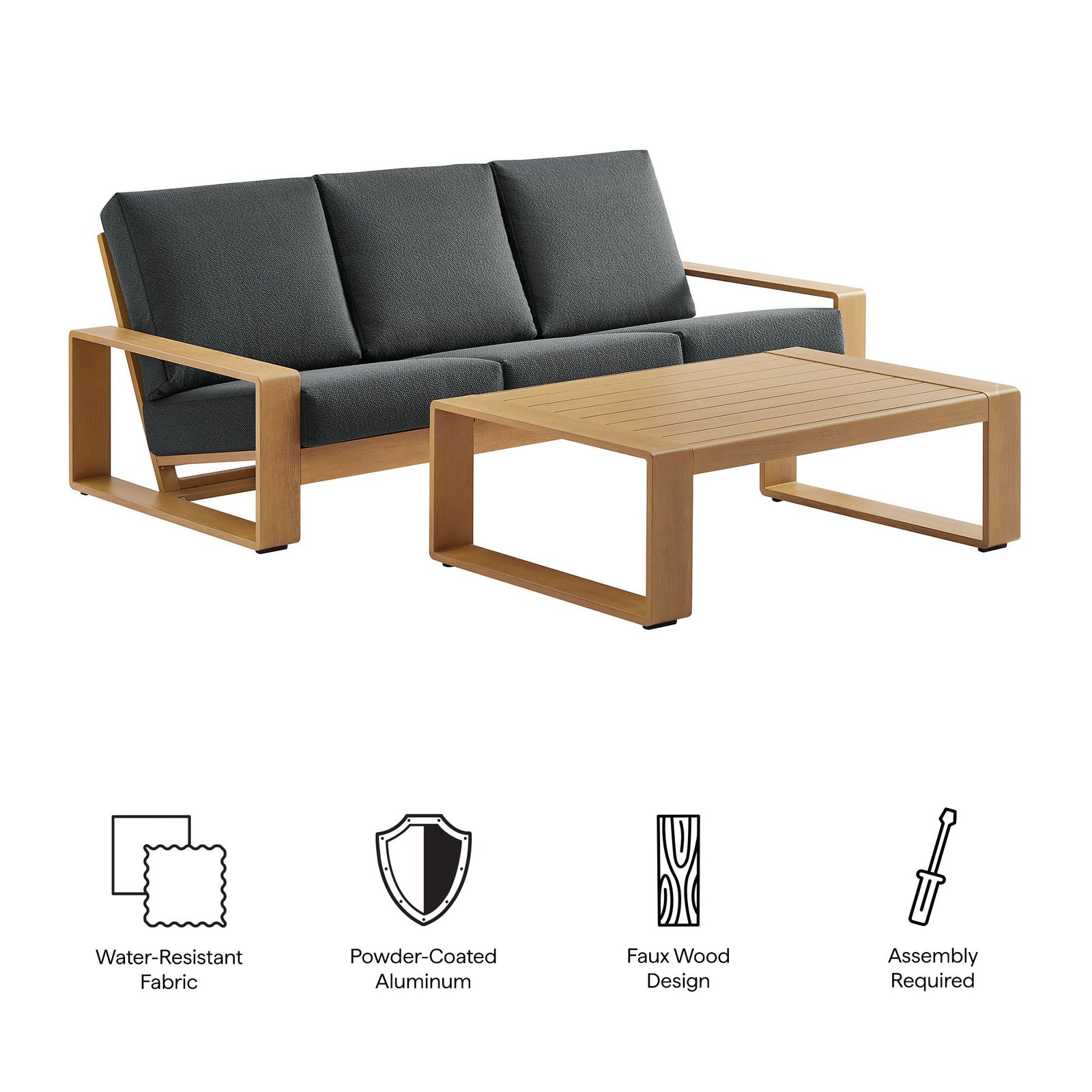 Lirienne 2-Piece Outdoor Patio Aluminum Faux Wood Furniture Set by Modway