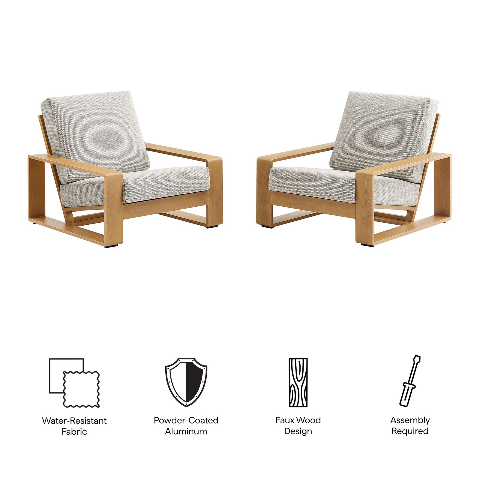 Lirienne Outdoor Patio Aluminum Faux Wood Armchairs Set of 2 by Modway