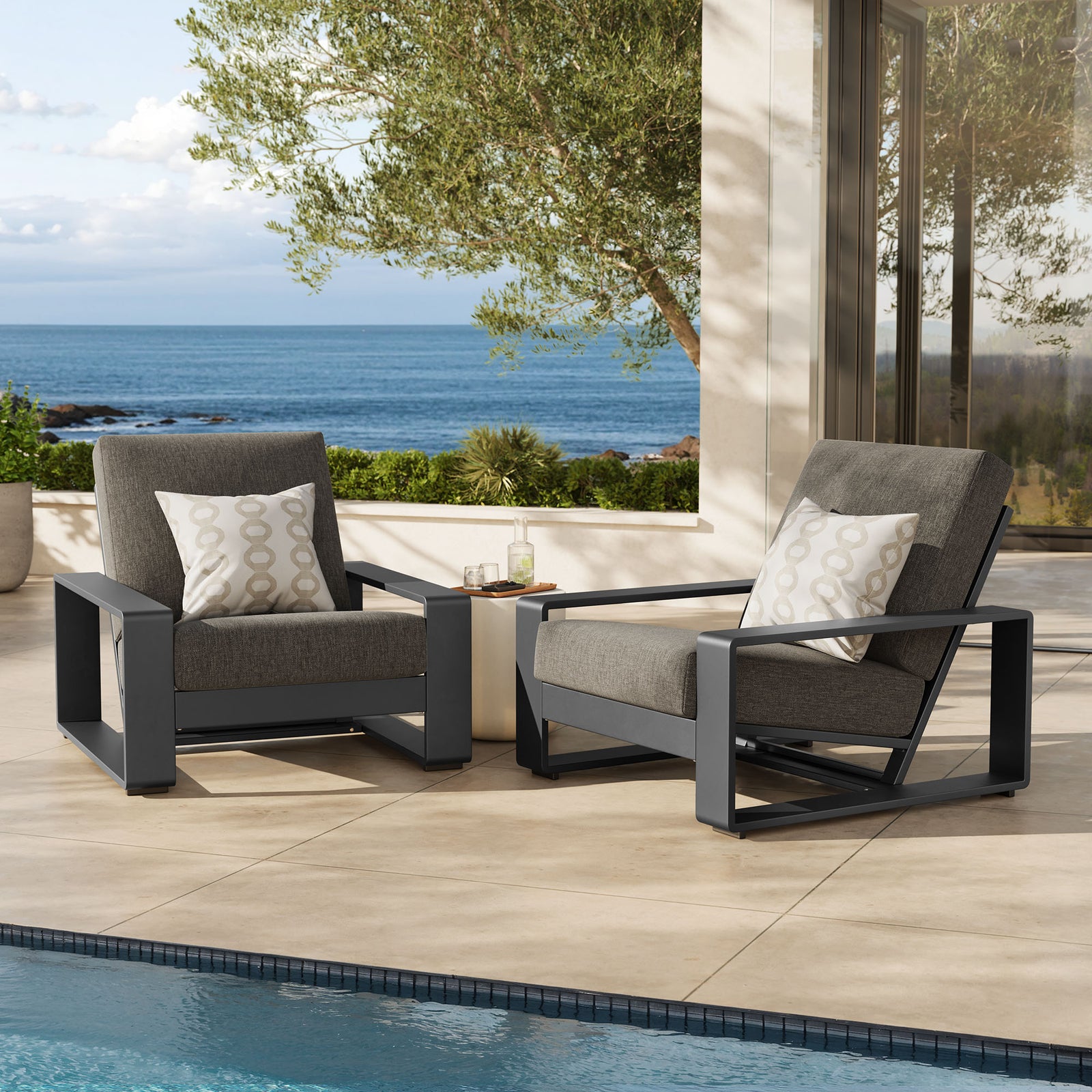Lirienne Outdoor Patio Aluminum Faux Wood Armchairs Set of 2 by Modway