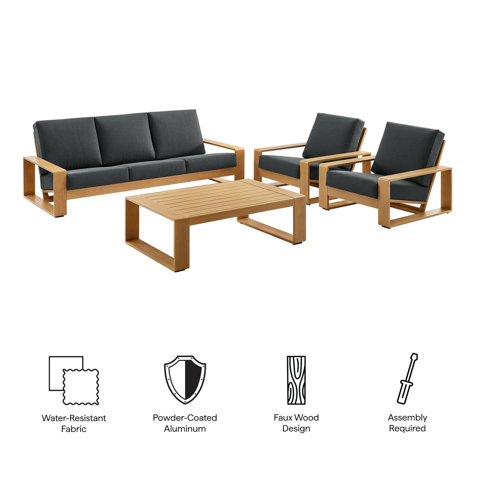 Lirienne 4-Piece Outdoor Patio Aluminum Faux Wood Furniture Set by Modway