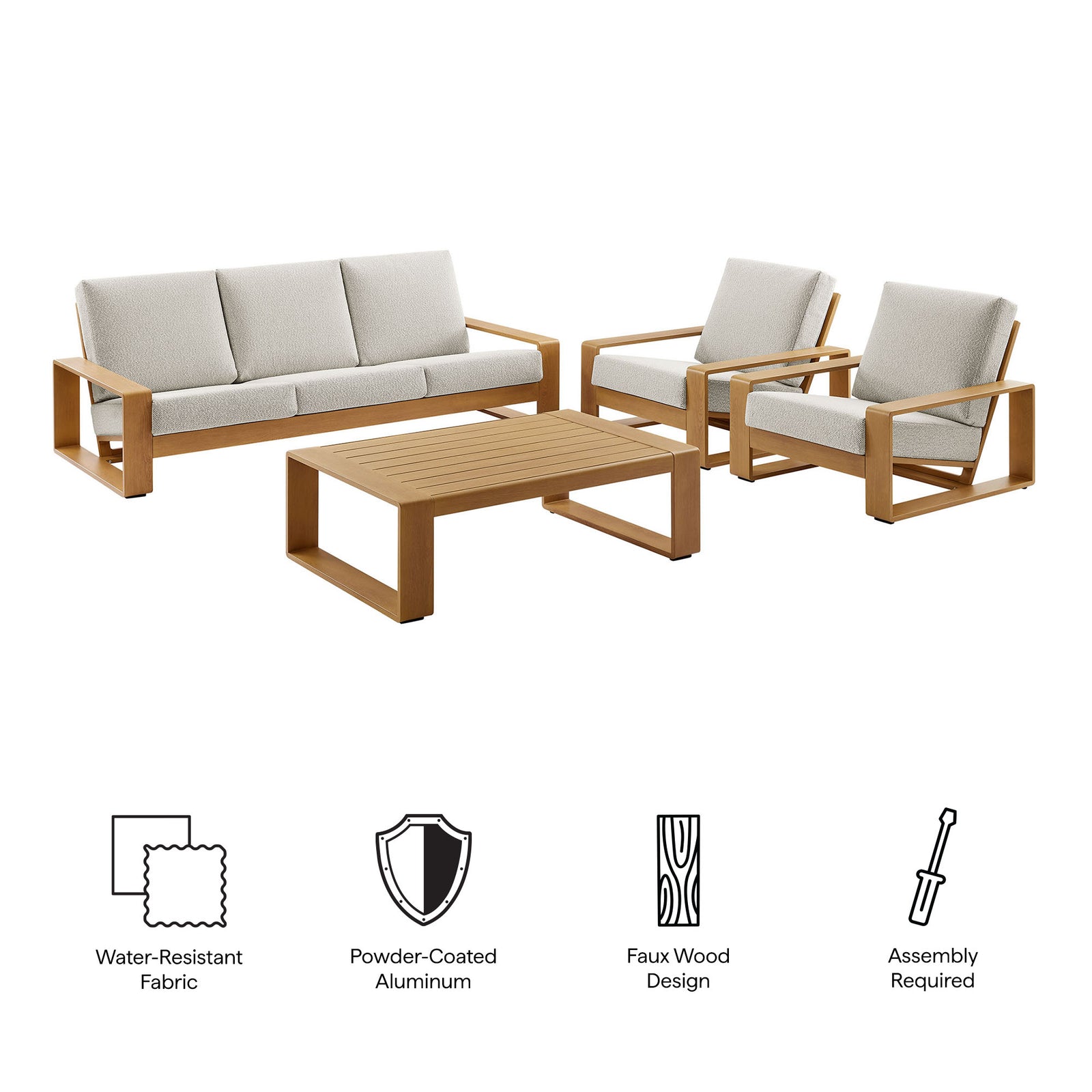 Lirienne 4-Piece Outdoor Patio Aluminum Faux Wood Furniture Set by Modway