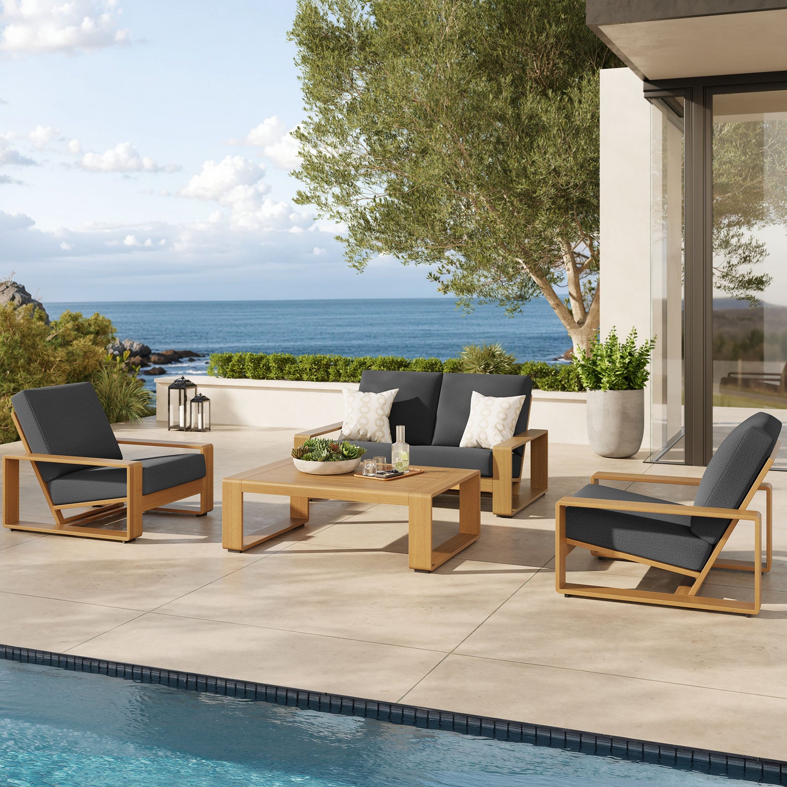 Lirienne 4-Piece Outdoor Patio Aluminum Faux Wood Furniture Set by Modway