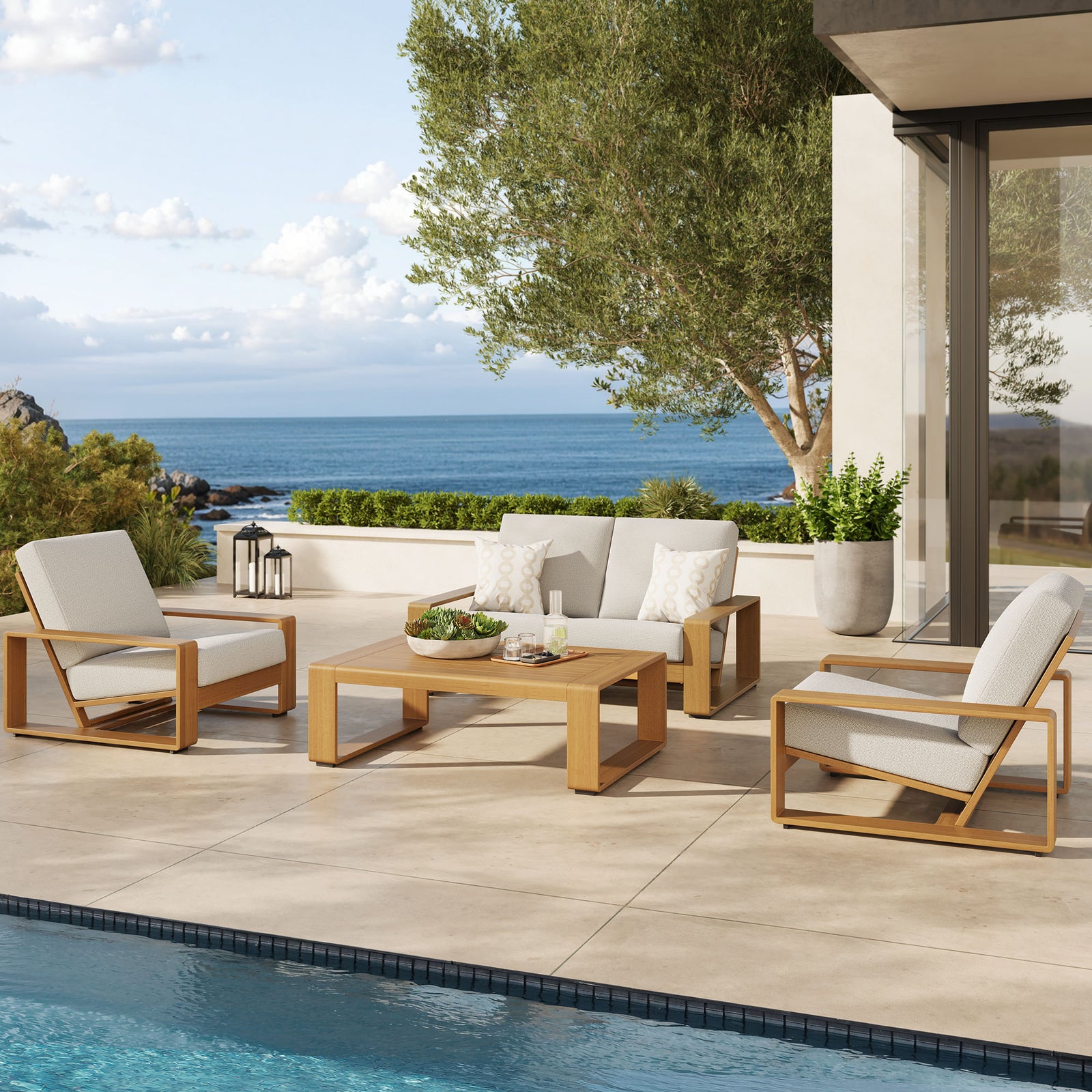 Lirienne 4-Piece Outdoor Patio Aluminum Faux Wood Furniture Set by Modway