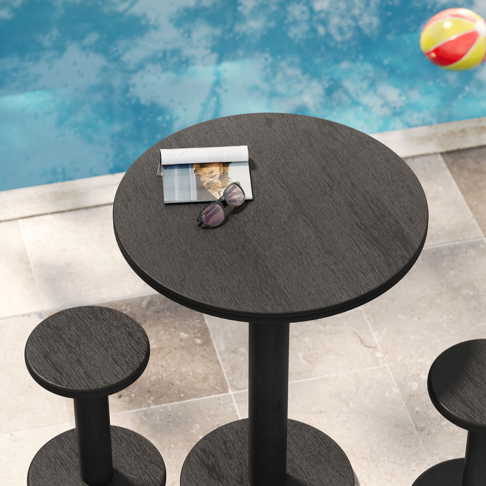 Neo 3-Piece Round Indoor - Outdoor Patio Patio Wood Bar Table And Stool Set by Modway