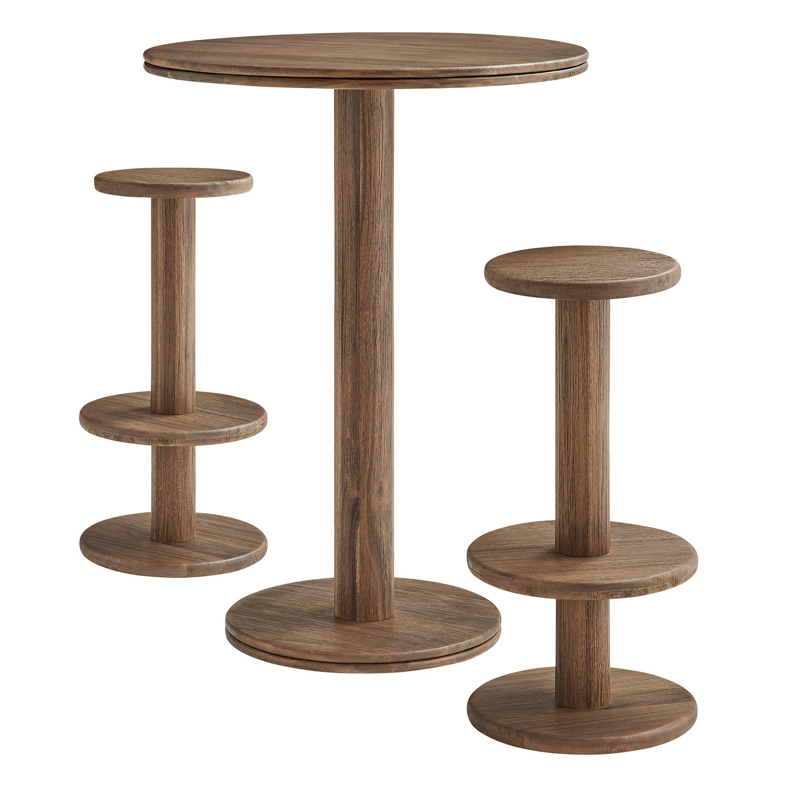 Neo 3-Piece Round Indoor - Outdoor Patio Patio Wood Bar Table And Stool Set by Modway