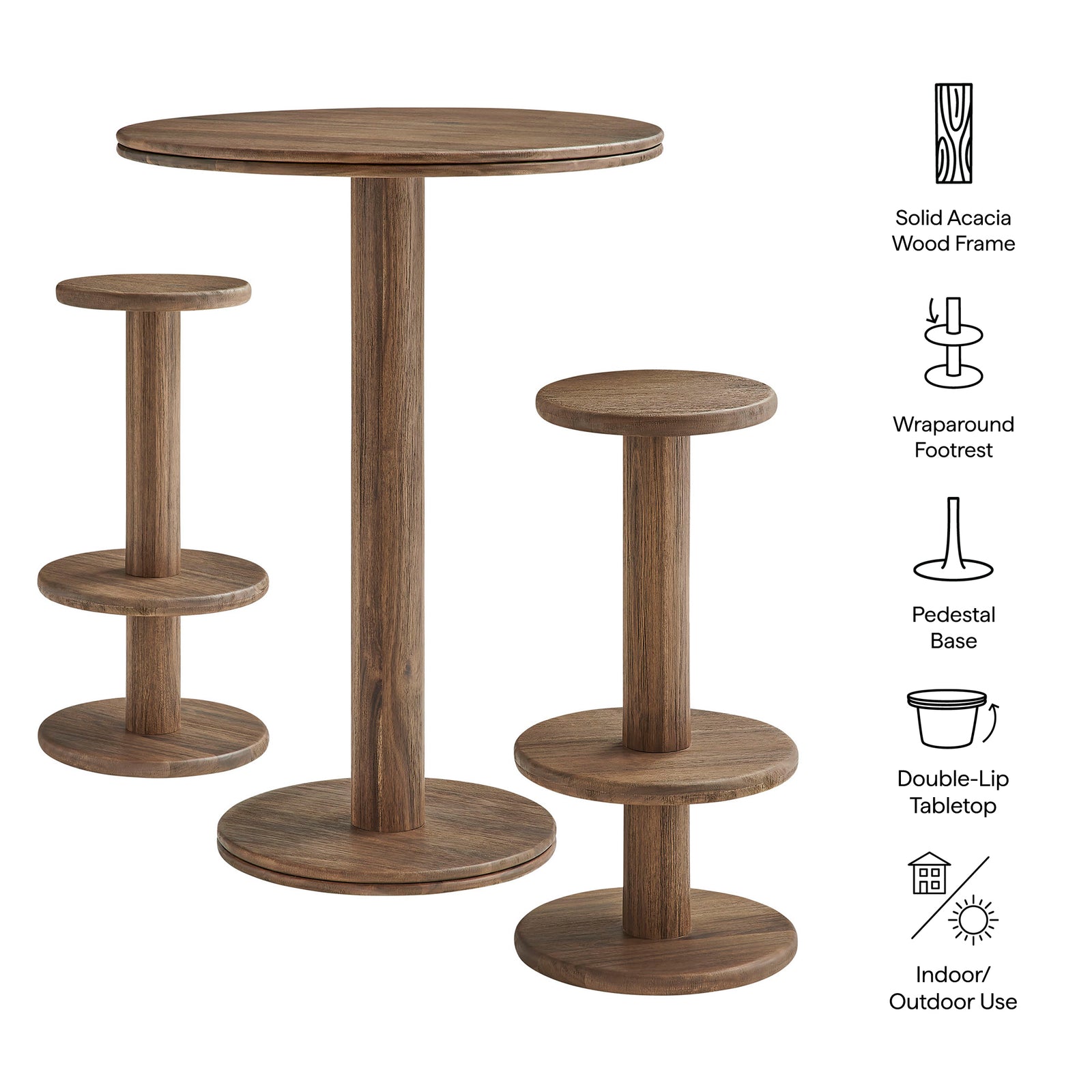Neo 3-Piece Round Indoor - Outdoor Patio Patio Wood Bar Table And Stool Set by Modway