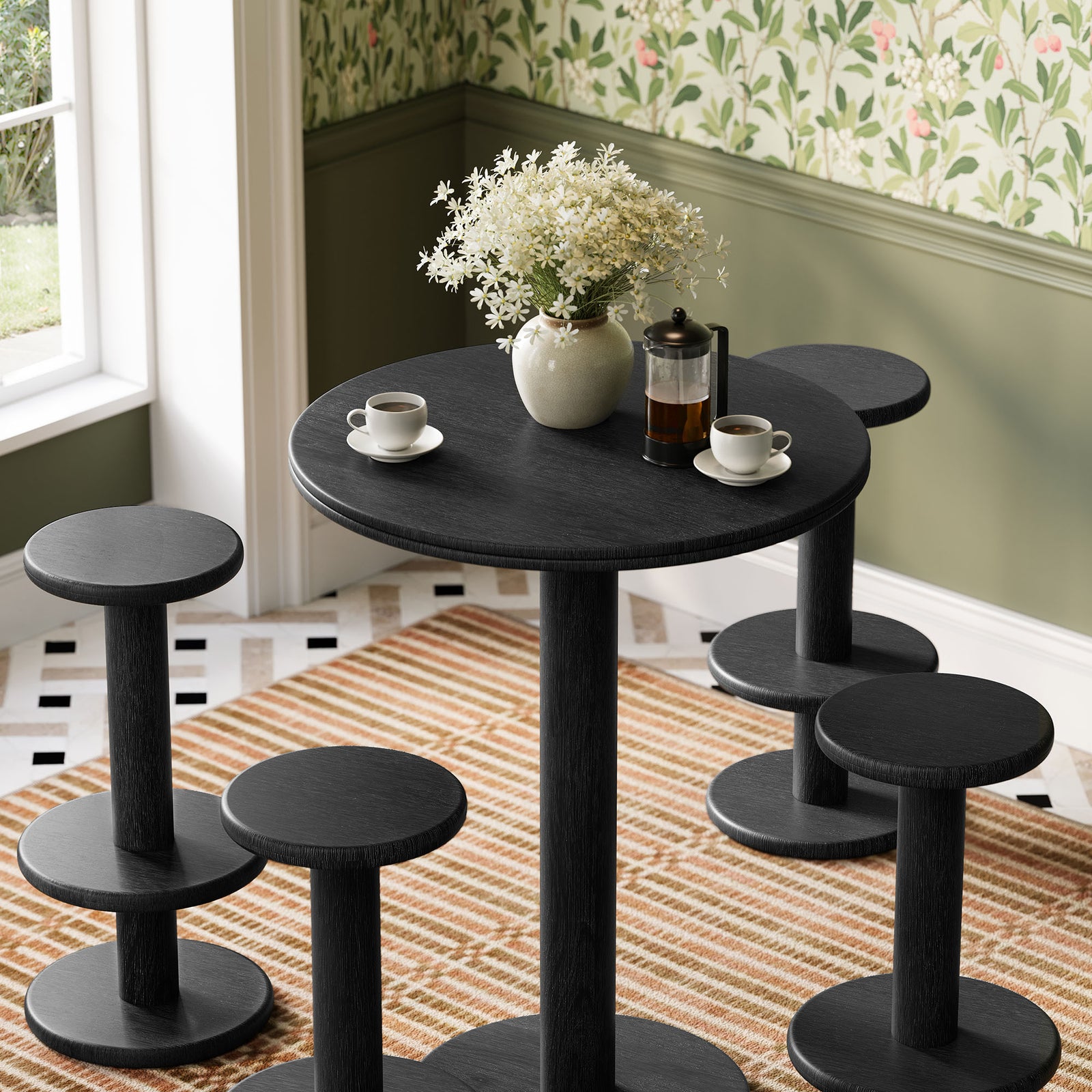 Neo 5-Piece Round Indoor - Outdoor Patio Round Patio Bar Table And Stool Set by Modway