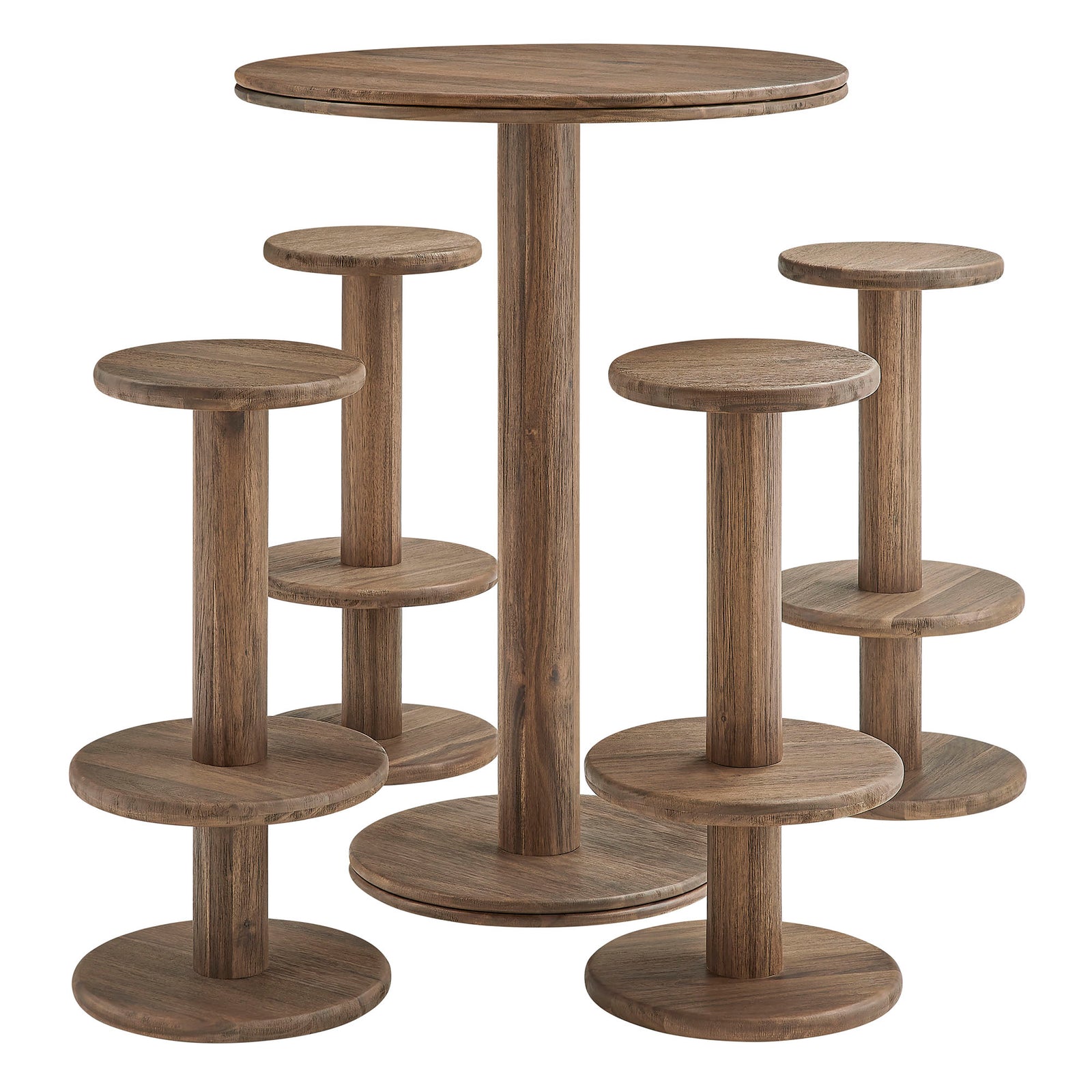 Neo 5-Piece Round Indoor - Outdoor Patio Round Patio Bar Table And Stool Set by Modway