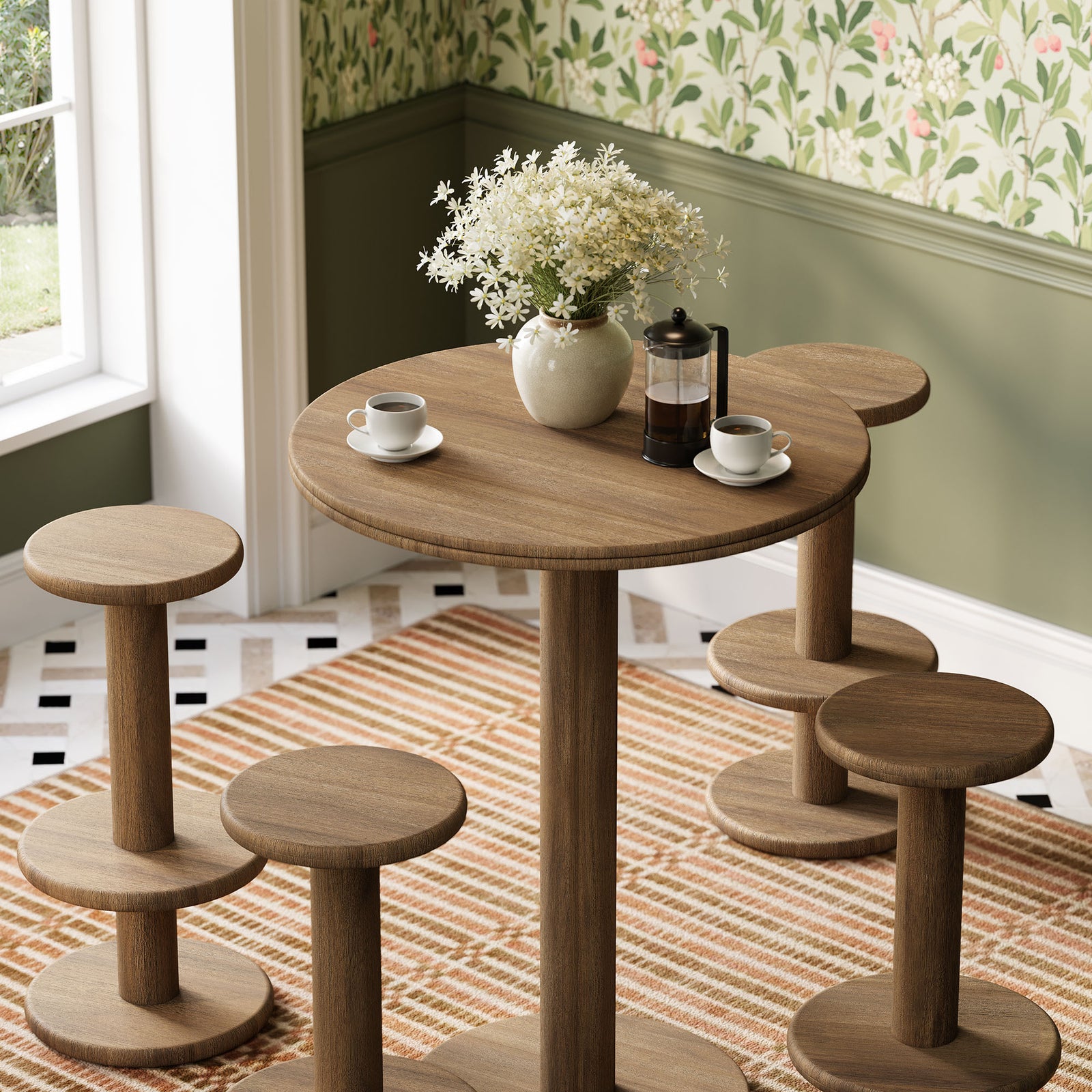 Neo 5-Piece Round Indoor - Outdoor Patio Round Patio Bar Table And Stool Set by Modway