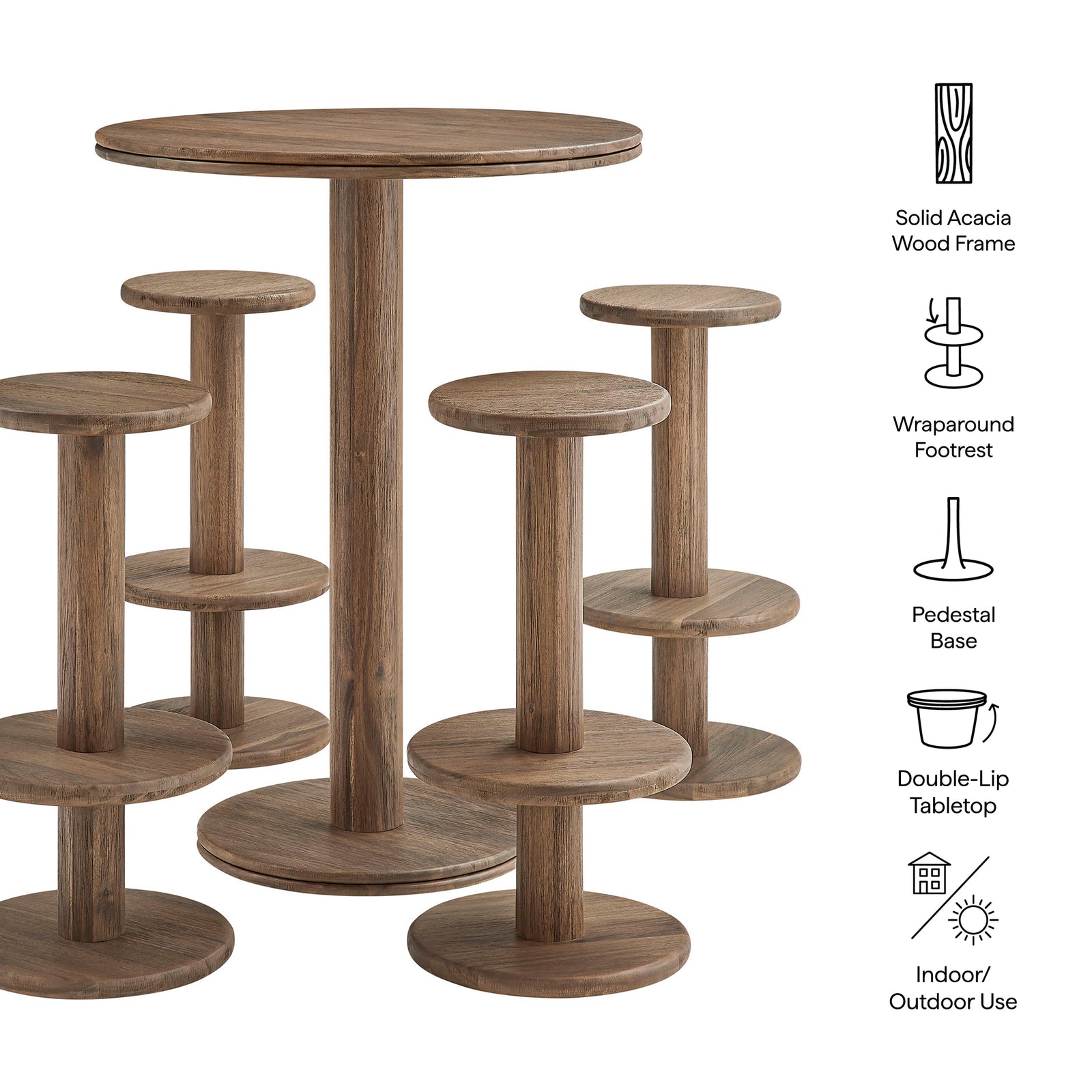 Neo 5-Piece Round Indoor - Outdoor Patio Round Patio Bar Table And Stool Set by Modway