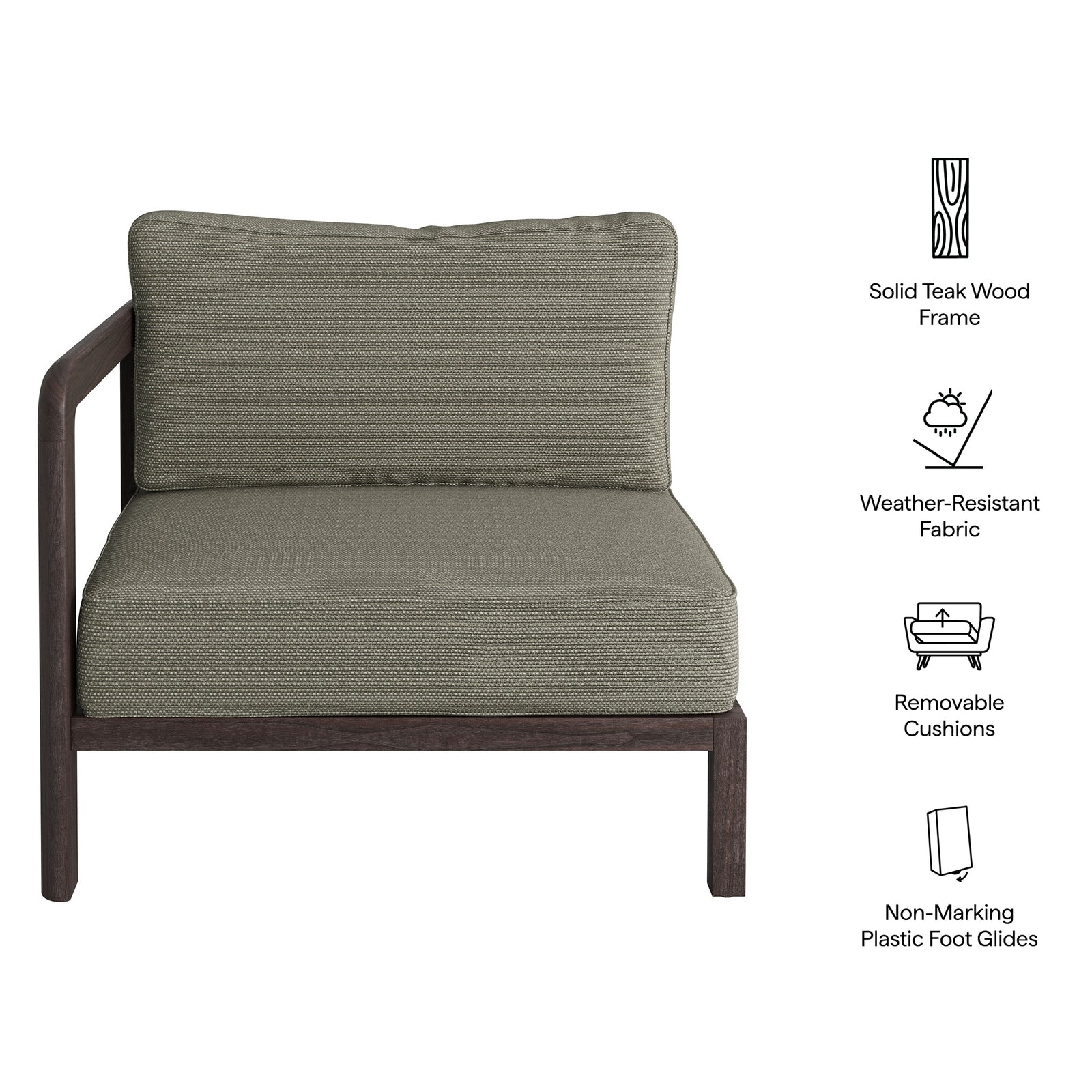 Kona Outdoor Patio Teak Wood Left-Arm Facing Modular Armchair by Modway