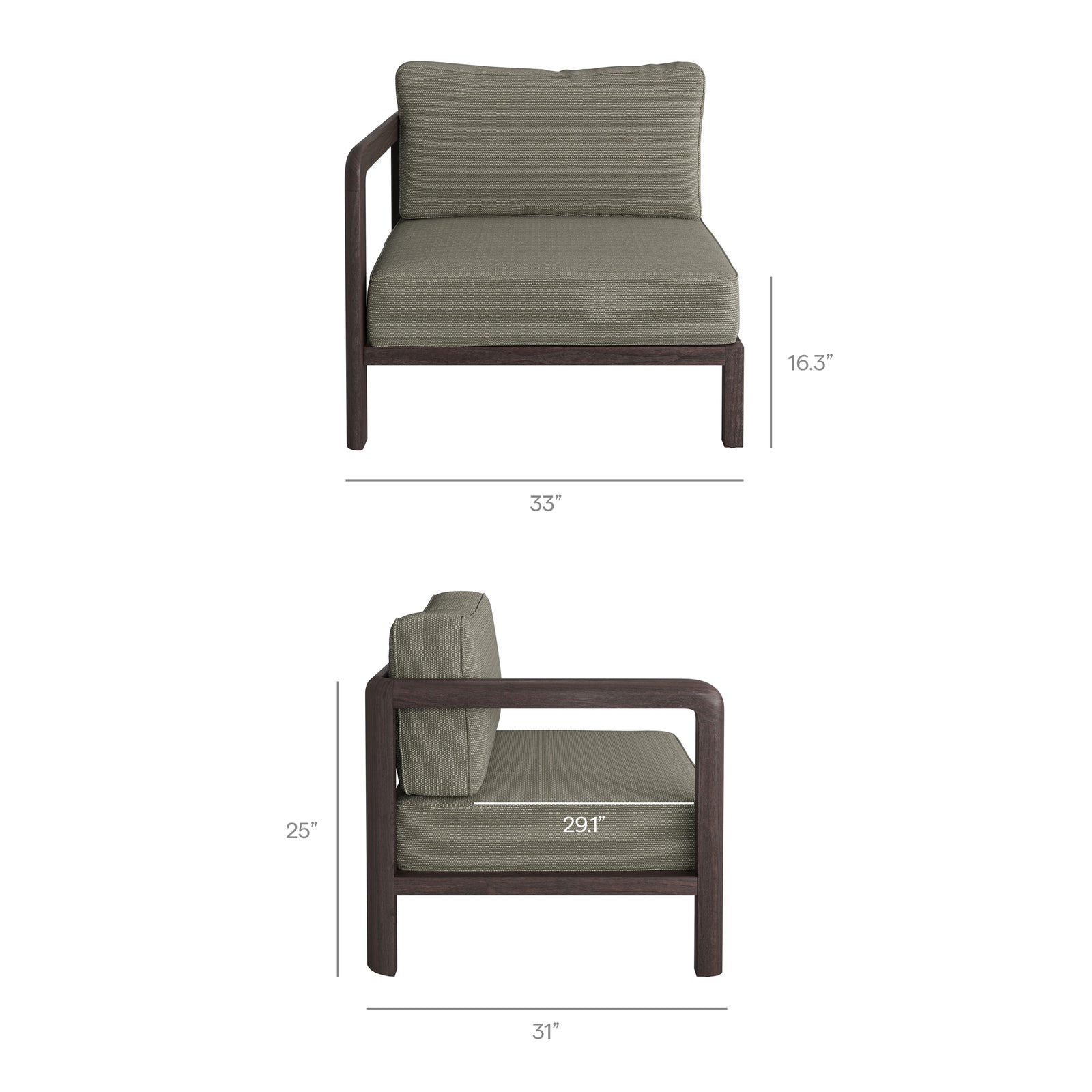 Kona Outdoor Patio Teak Wood Left-Arm Facing Modular Armchair by Modway