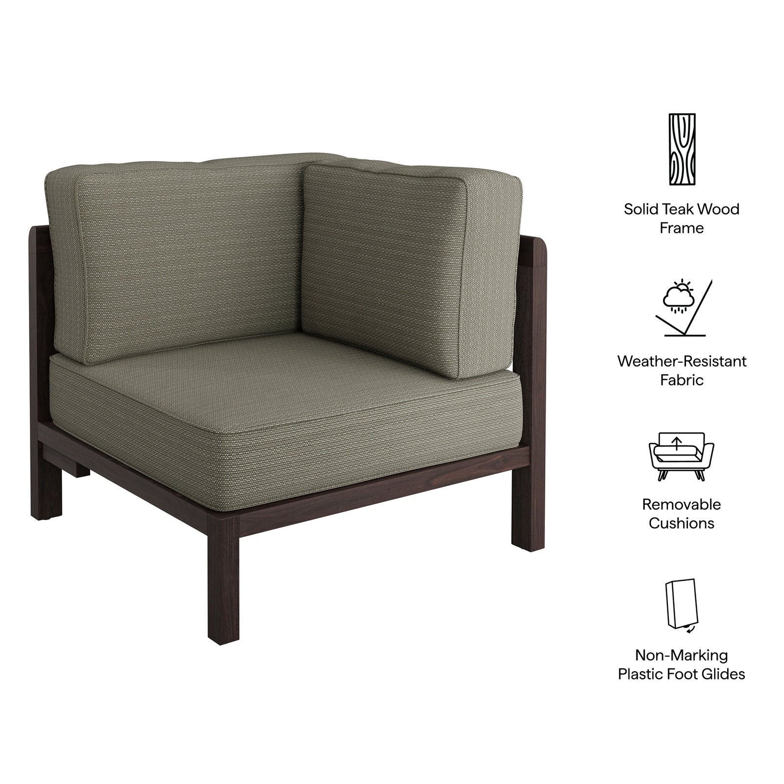 Kona Outdoor Patio Teak Wood Corner Modular Chair by Modway