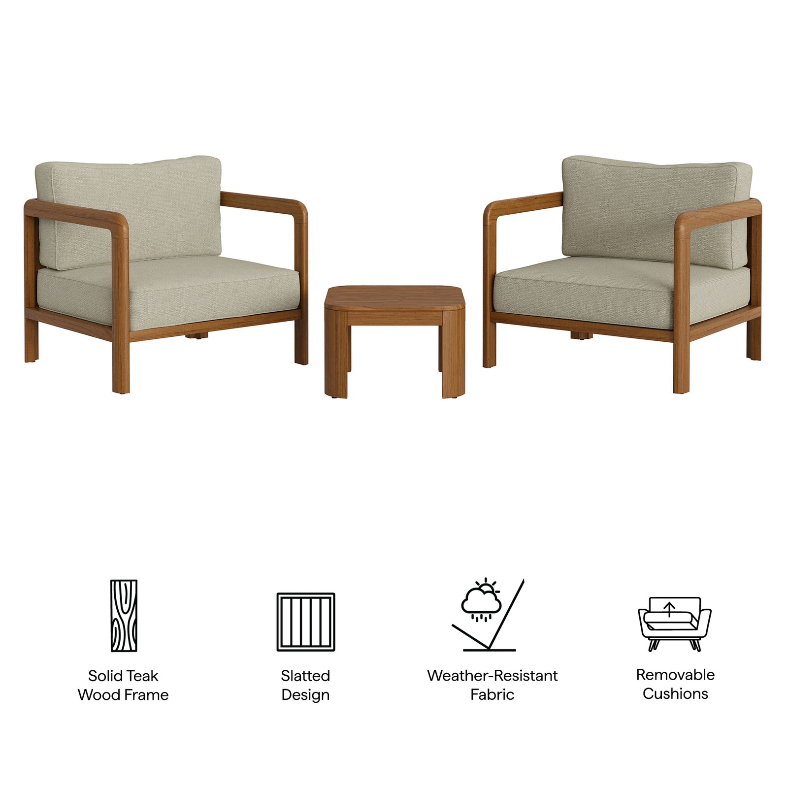 Kona 3-Piece Outdoor Patio Teak Wood Furniture Set by Modway