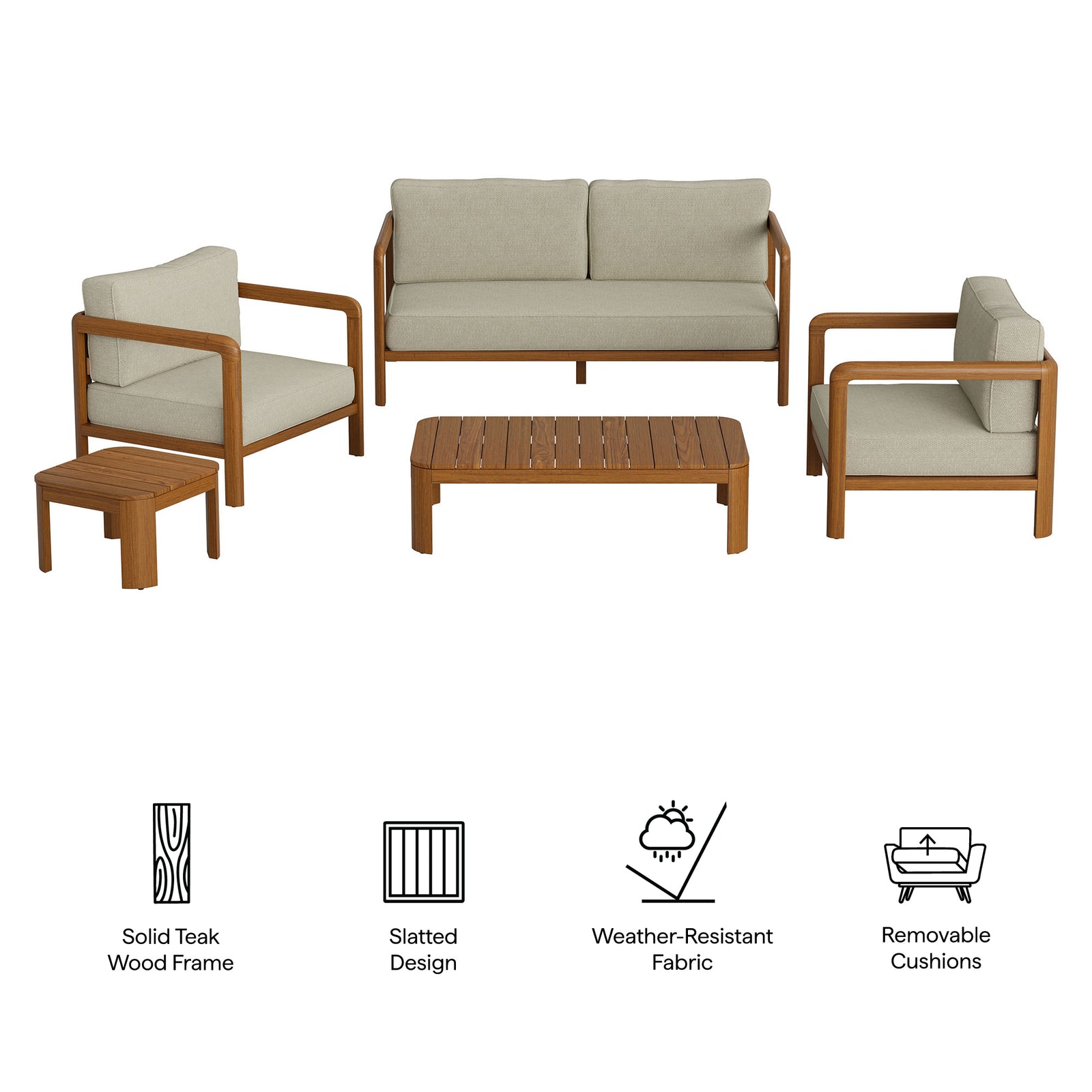 Kona 5-Piece Outdoor Patio Teak Wood Furniture Set by Modway