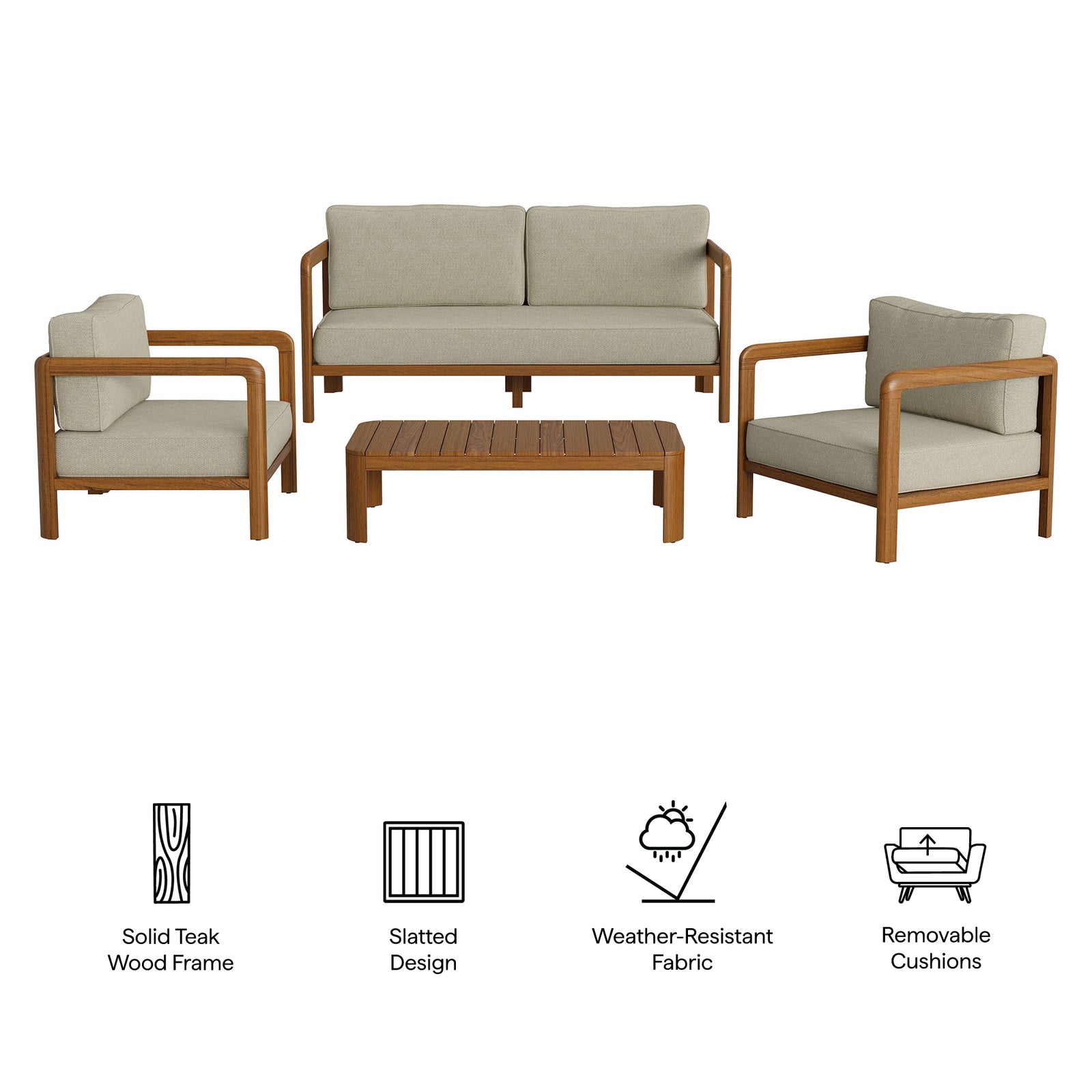 Kona 4-Piece Outdoor Patio Teak Wood Furniture Set by Modway