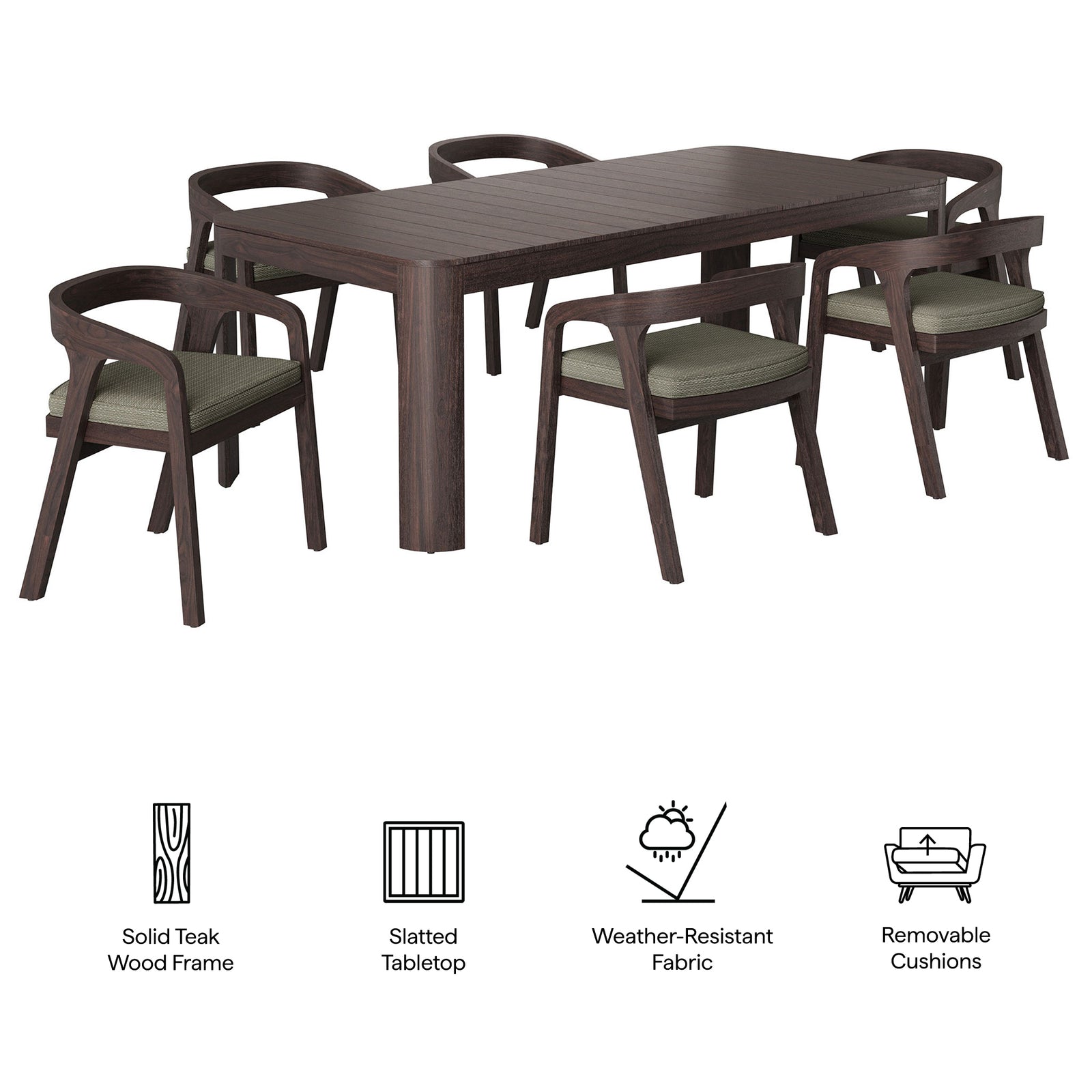 Kona 7-Piece Outdoor Patio Teak Wood Dining Set by Modway