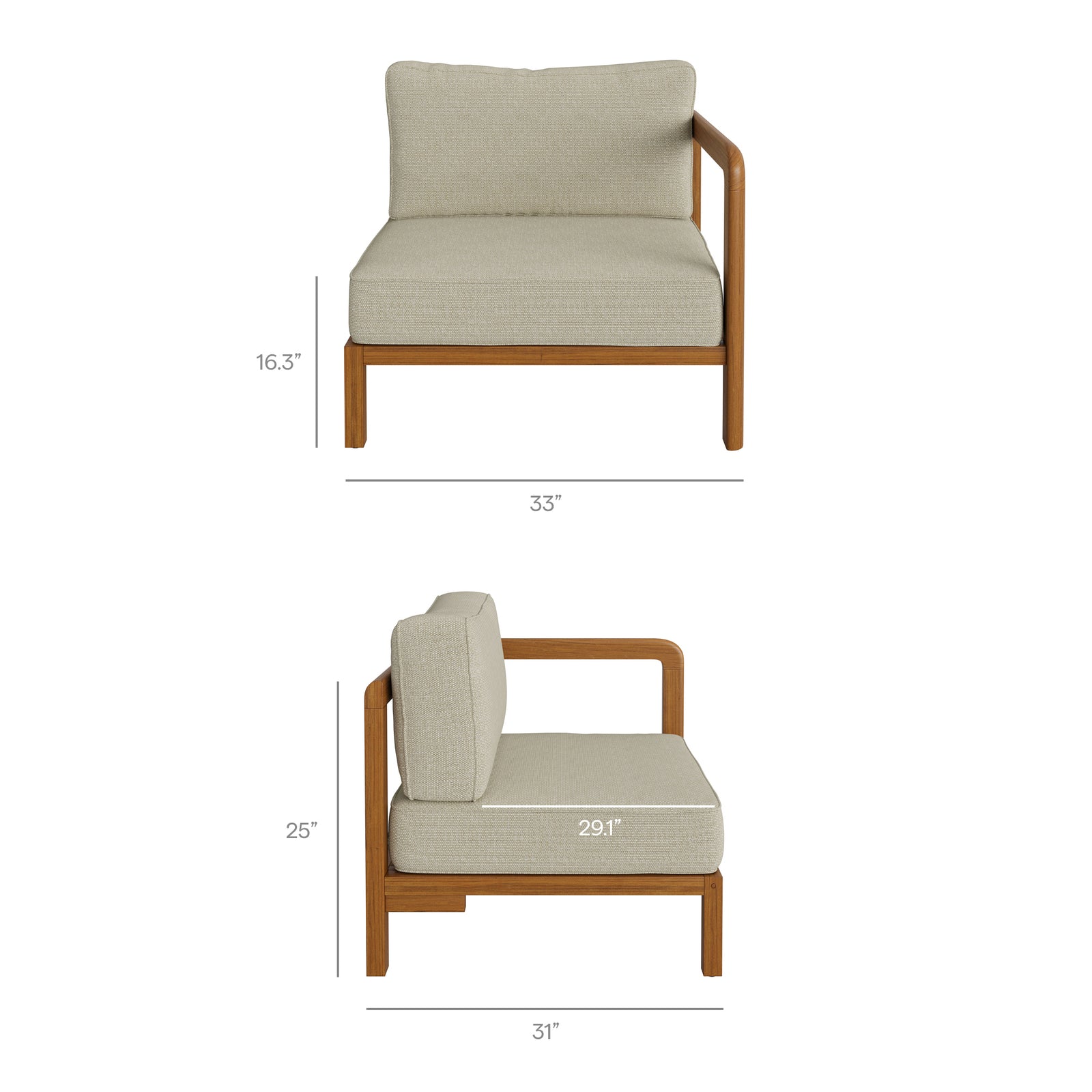 Kona 3-Piece Outdoor Patio Teak Wood Modular Sofa Set by Modway
