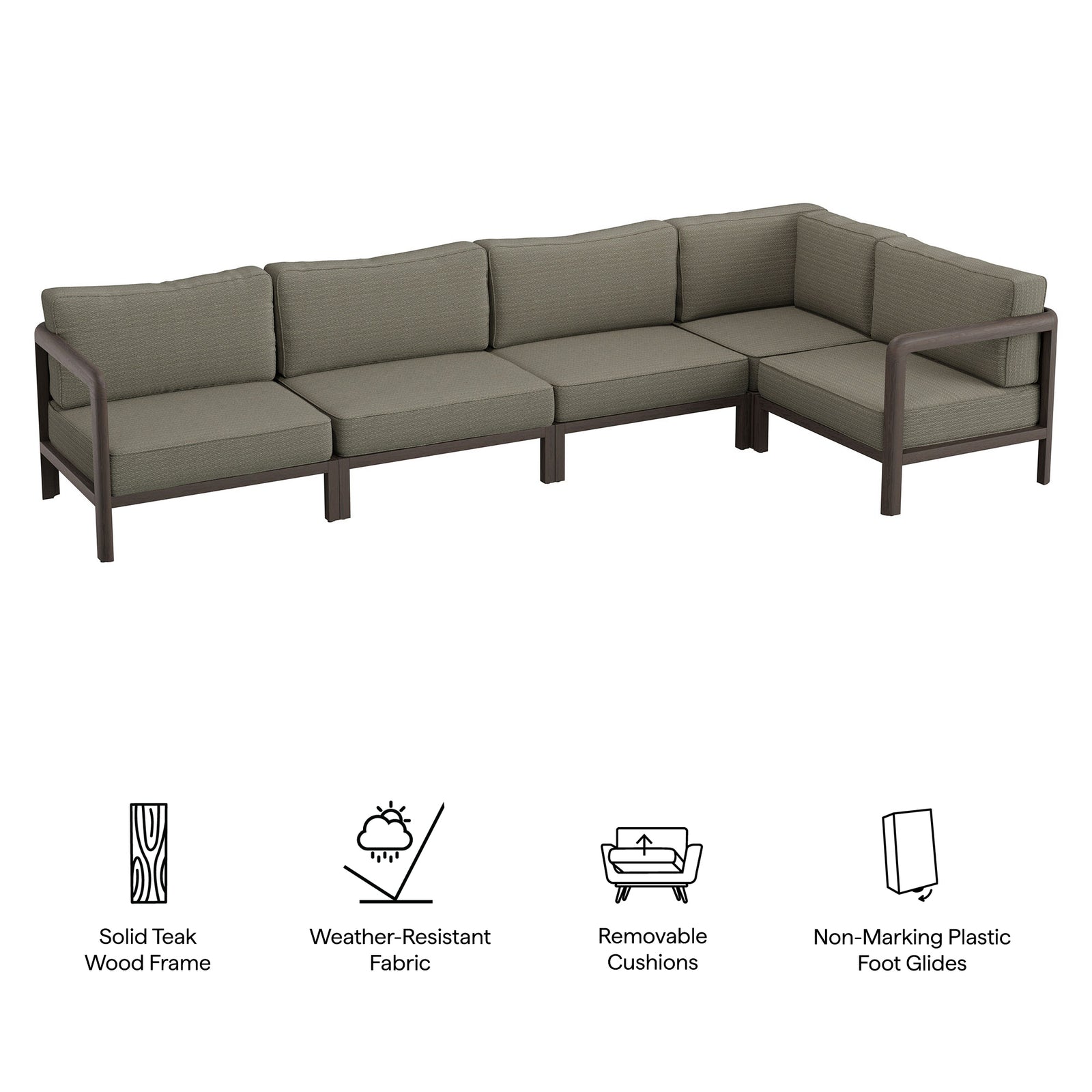 Kona L-Shaped Outdoor Patio Teak Wood Modular Sofa by Modway