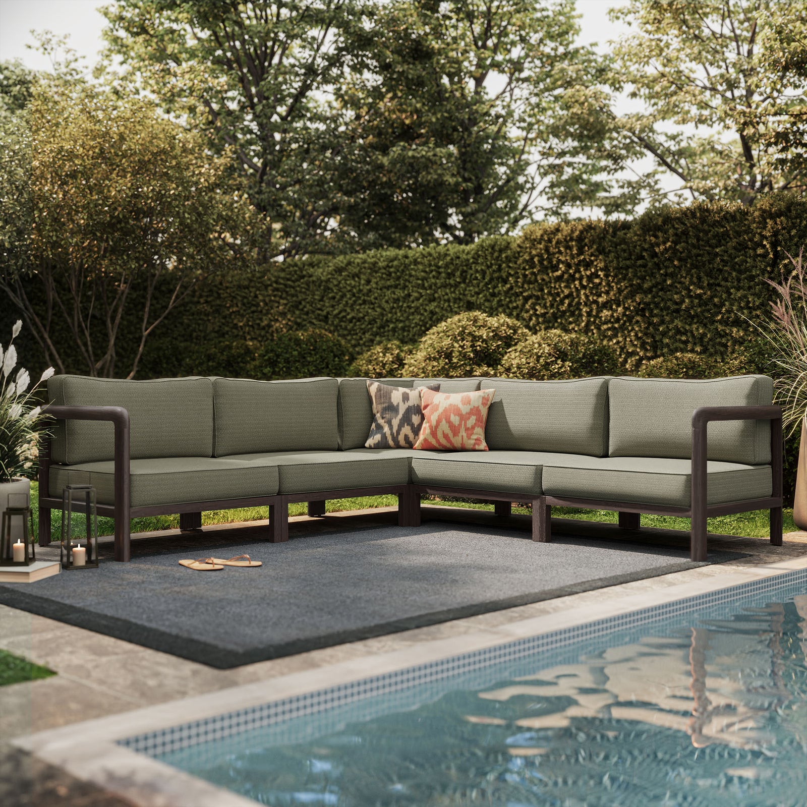 Kona 5-Piece Outdoor Patio Teak Wood Corner Modular Sofa by Modway