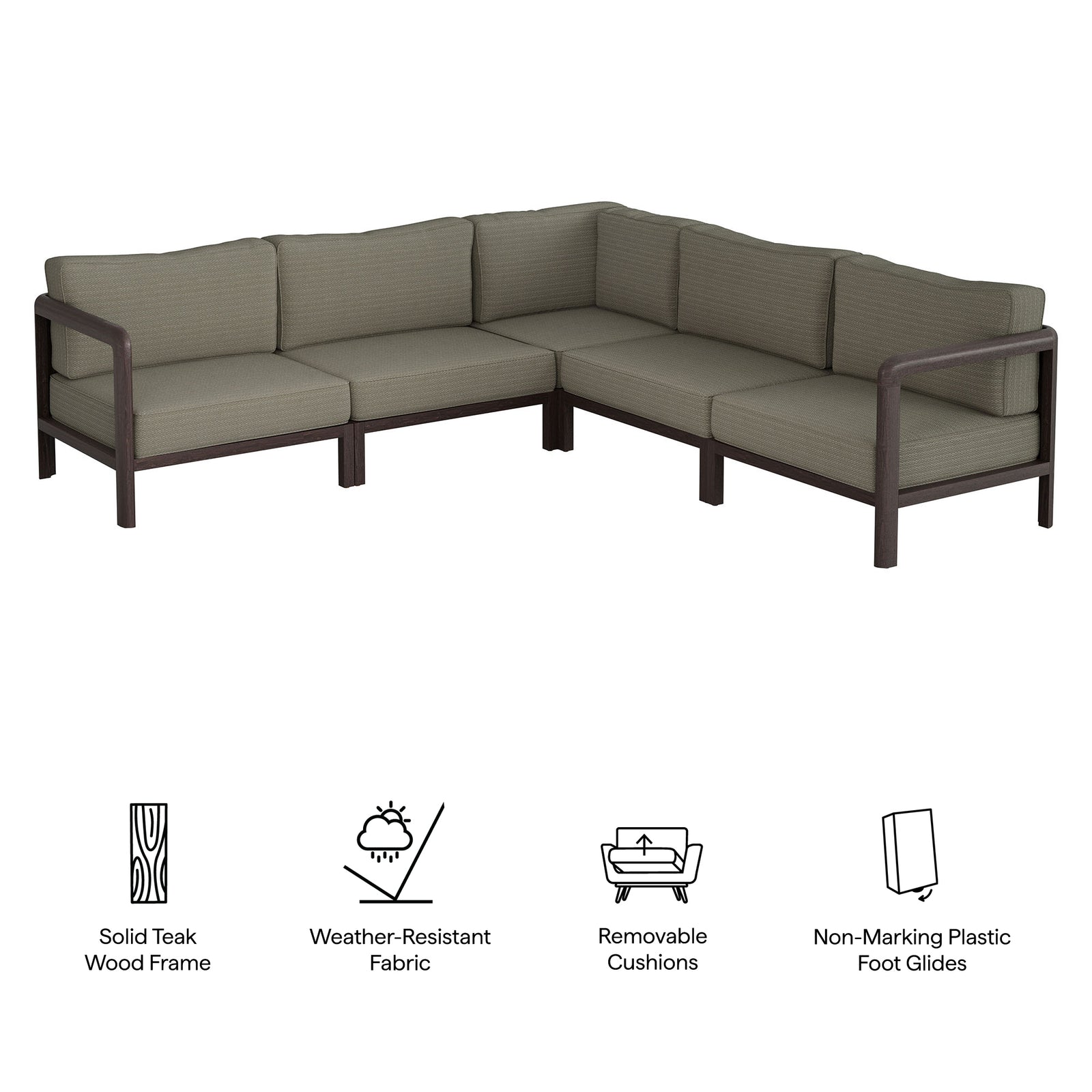 Kona 5-Piece Outdoor Patio Teak Wood Corner Modular Sofa by Modway