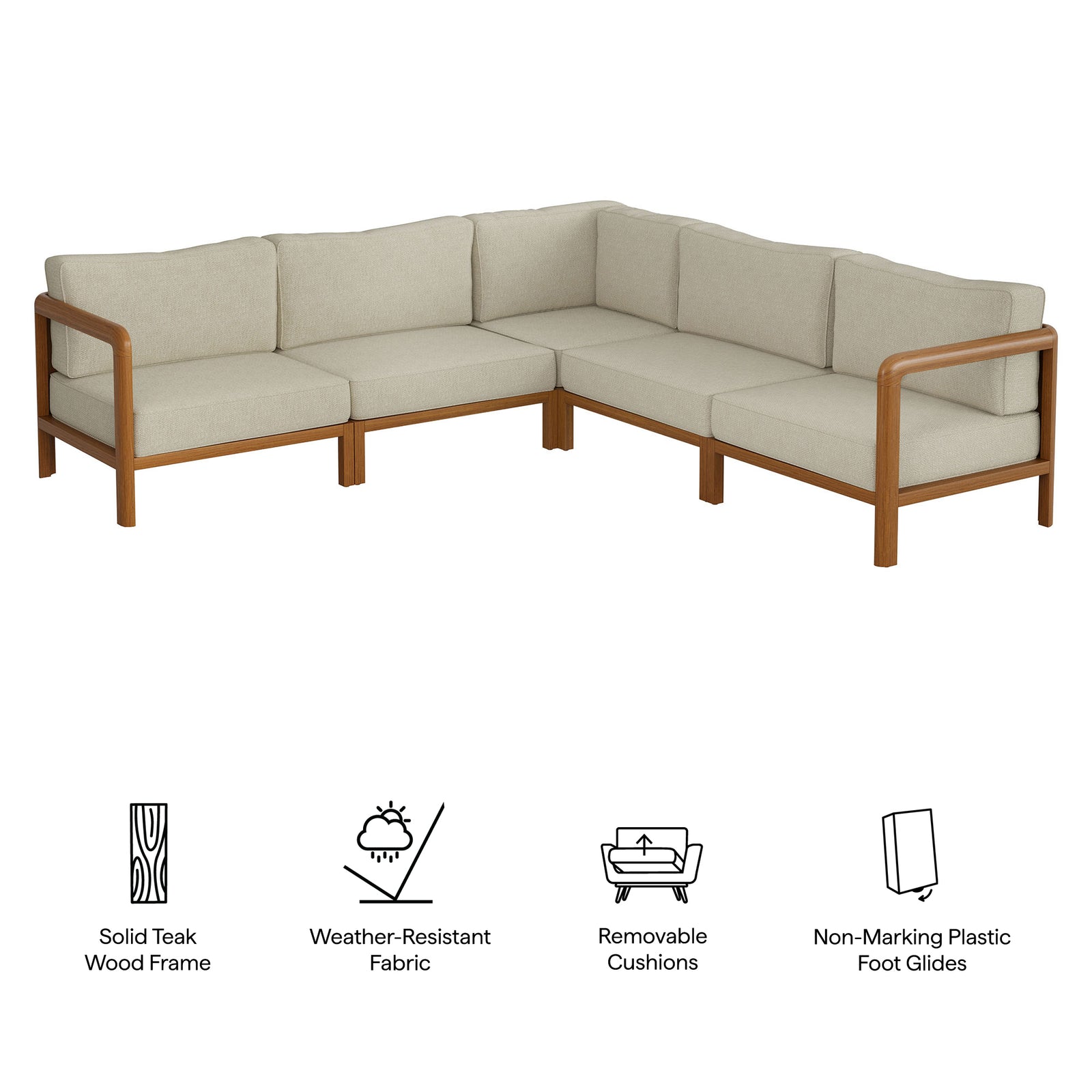 Kona 5-Piece Outdoor Patio Teak Wood Corner Modular Sofa by Modway