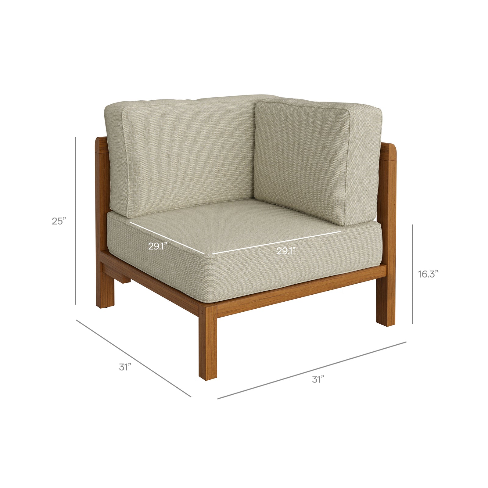 Kona 5-Piece Outdoor Patio Teak Wood Corner Modular Sofa by Modway