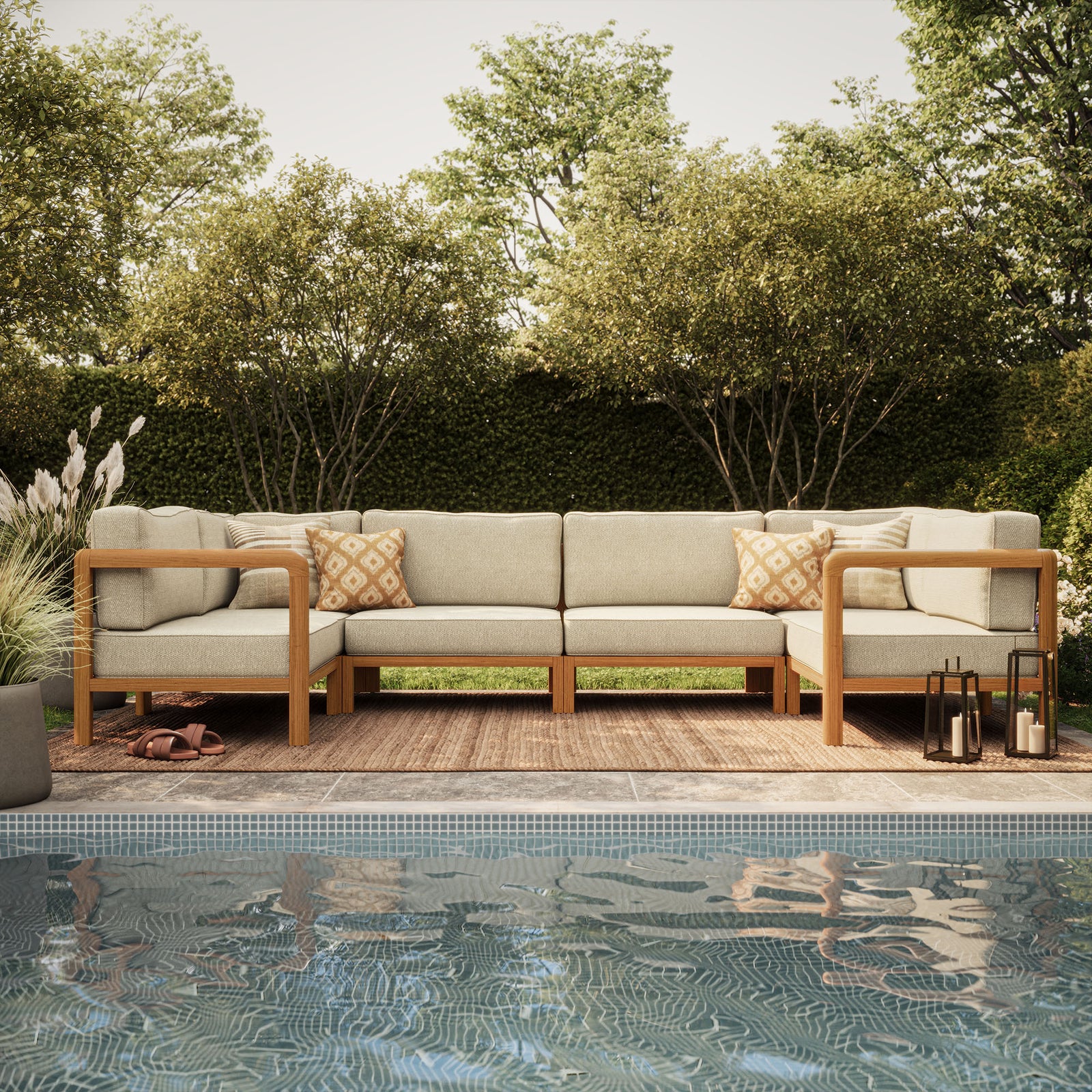 Kona 6-Piece Outdoor Patio Teak Wood Modular Sofa by Modway