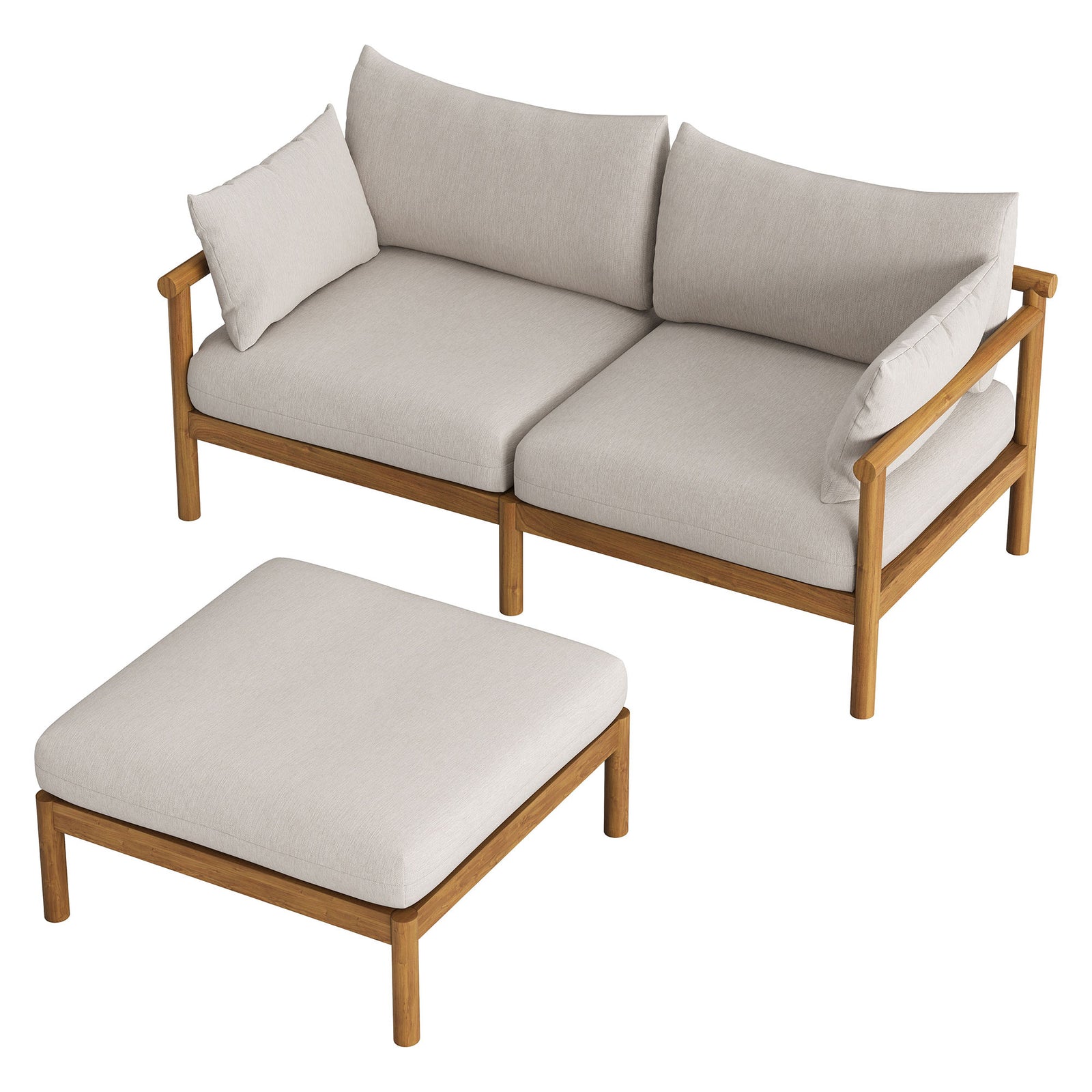 Eleni 2-Piece Outdoor Patio Teak Wood Loveseat with Ottoman Set by Modway