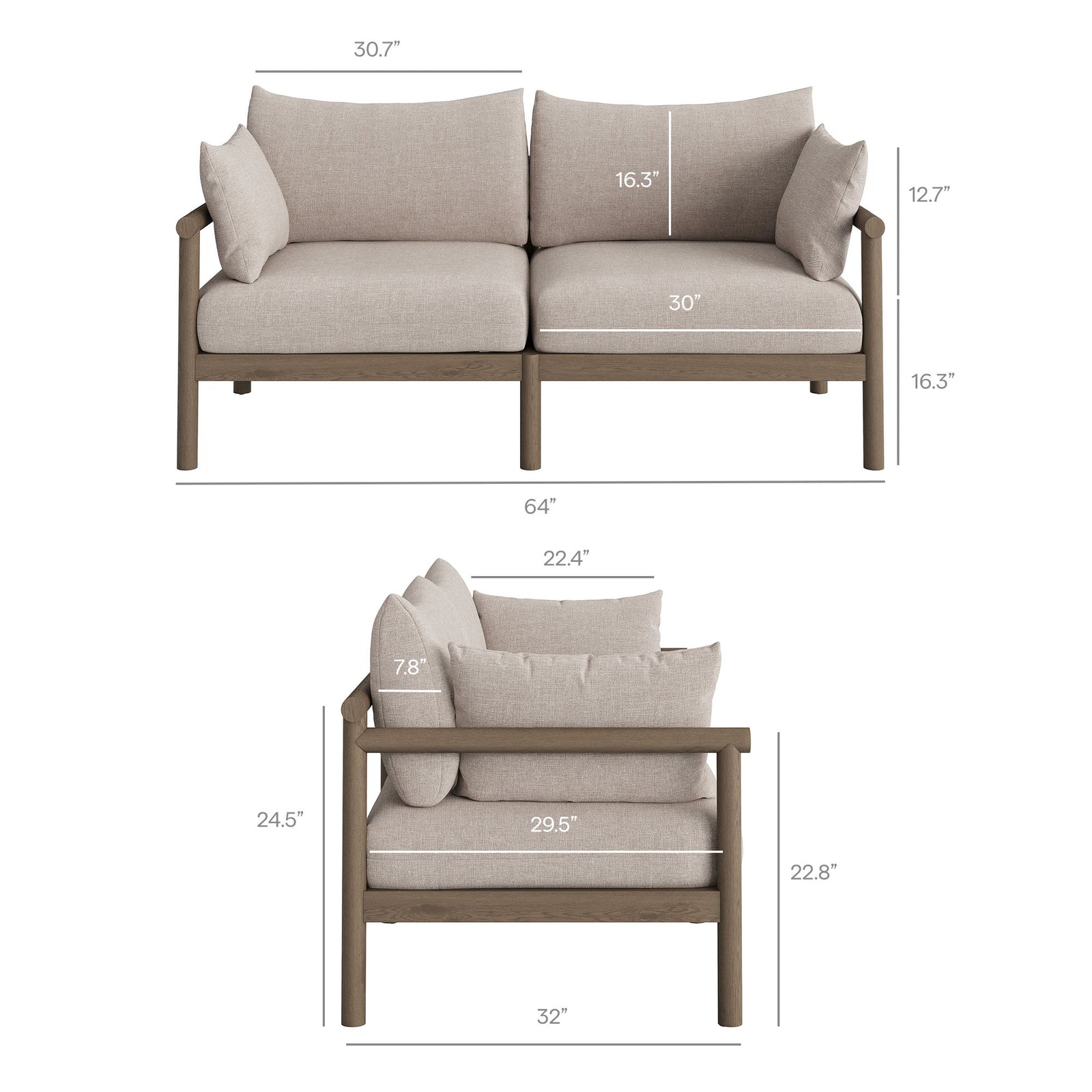 Eleni 2-Piece Outdoor Patio Teak Wood Loveseat with Ottoman Set by Modway