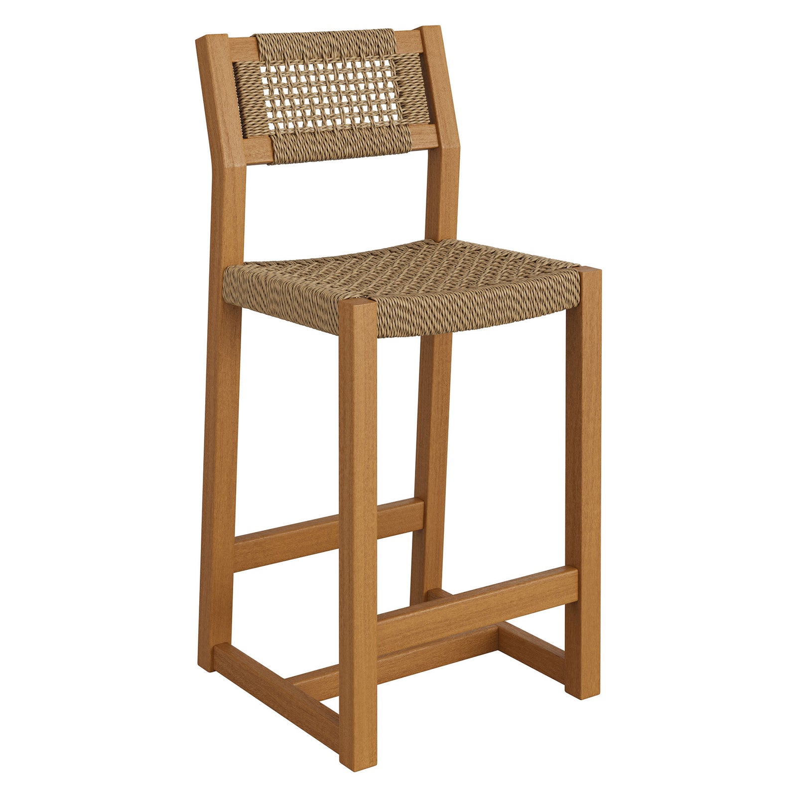Reed 44 Inch Outdoor Patio Outdoor Teak Wood Rattan Bar Stool by Modway