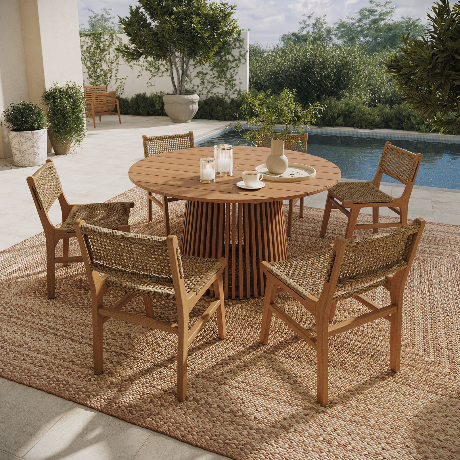 Rowe 7-Piece Outdoor Patio Teak Wood Dining Set by Modway