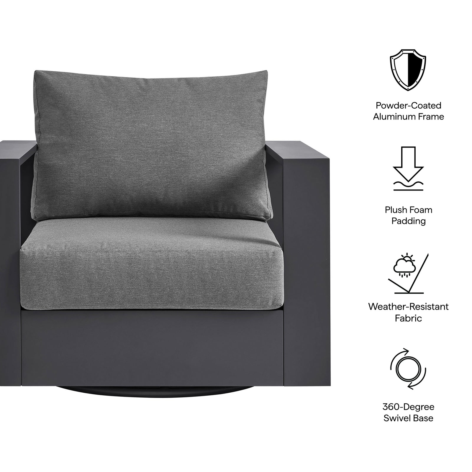 Tahoe Outdoor Patio Powder-Coated Aluminum Swivel Armchair by Modway