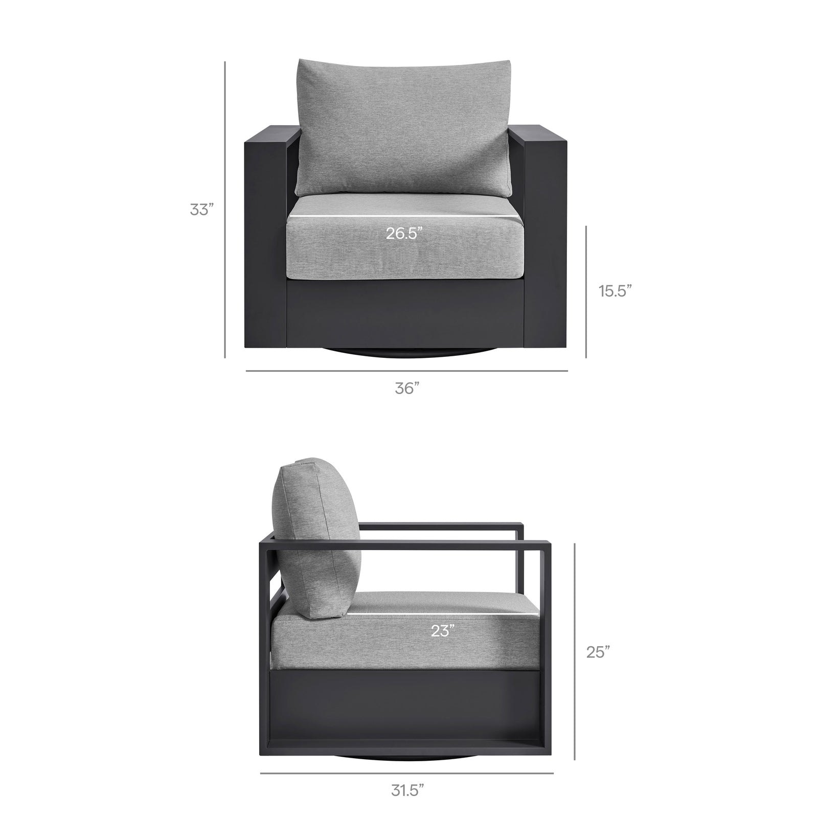 Tahoe Outdoor Patio Powder-Coated Aluminum Swivel Armchair by Modway