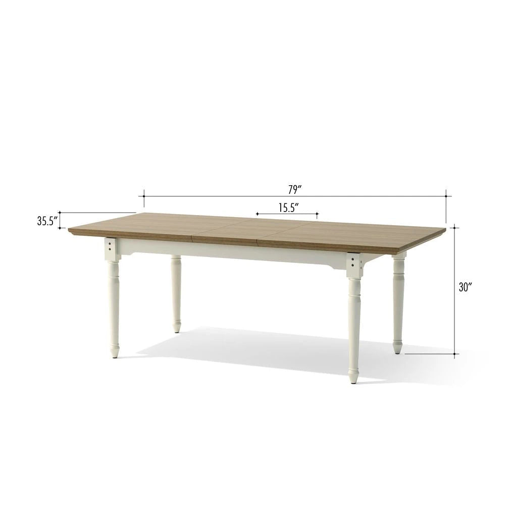 Wooden table with dimensions labeled on a white background