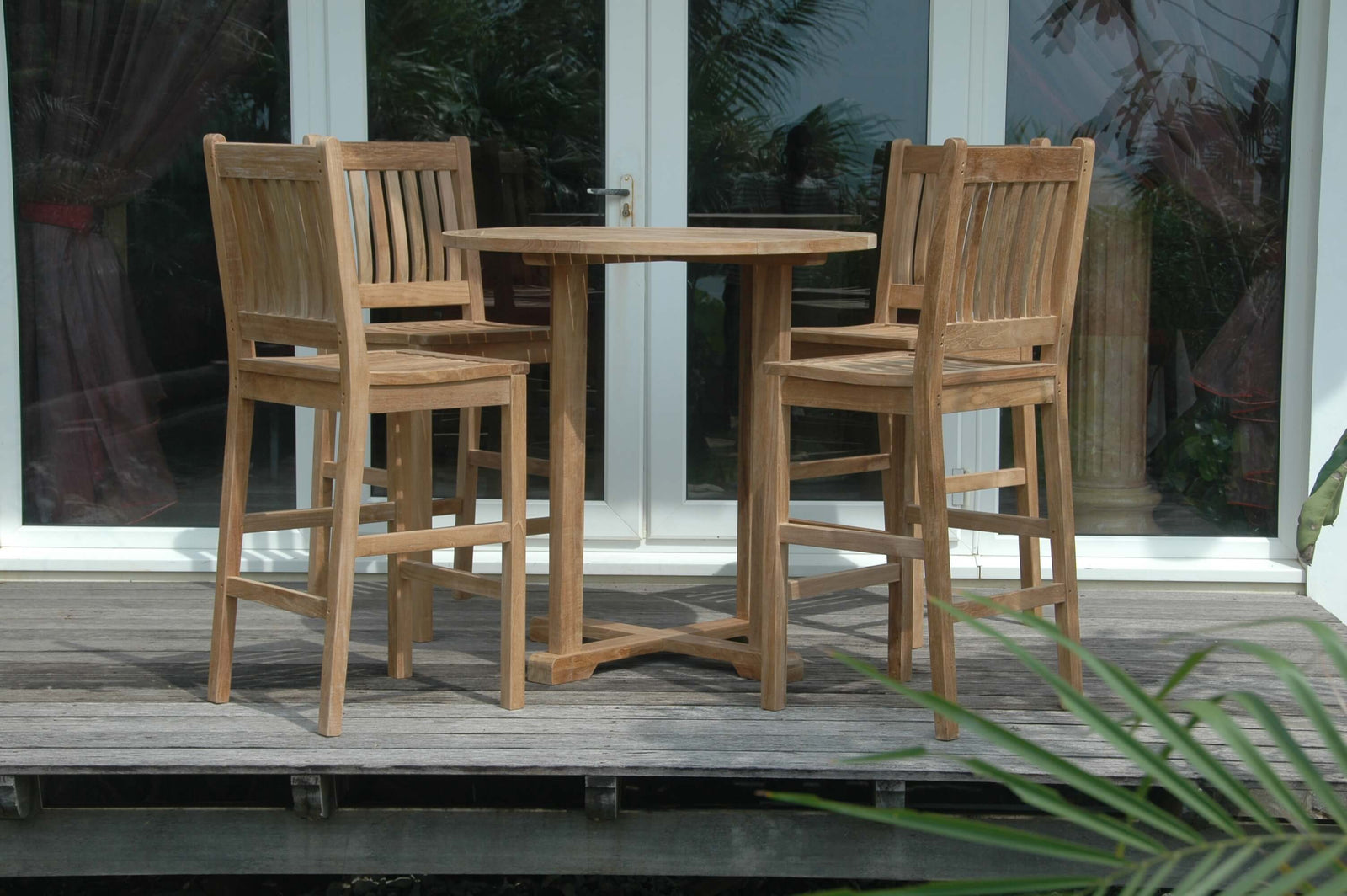Bahama Avalon 5-Piece Round Bar Set - Teak Outdoor Bar Table & Chairs
