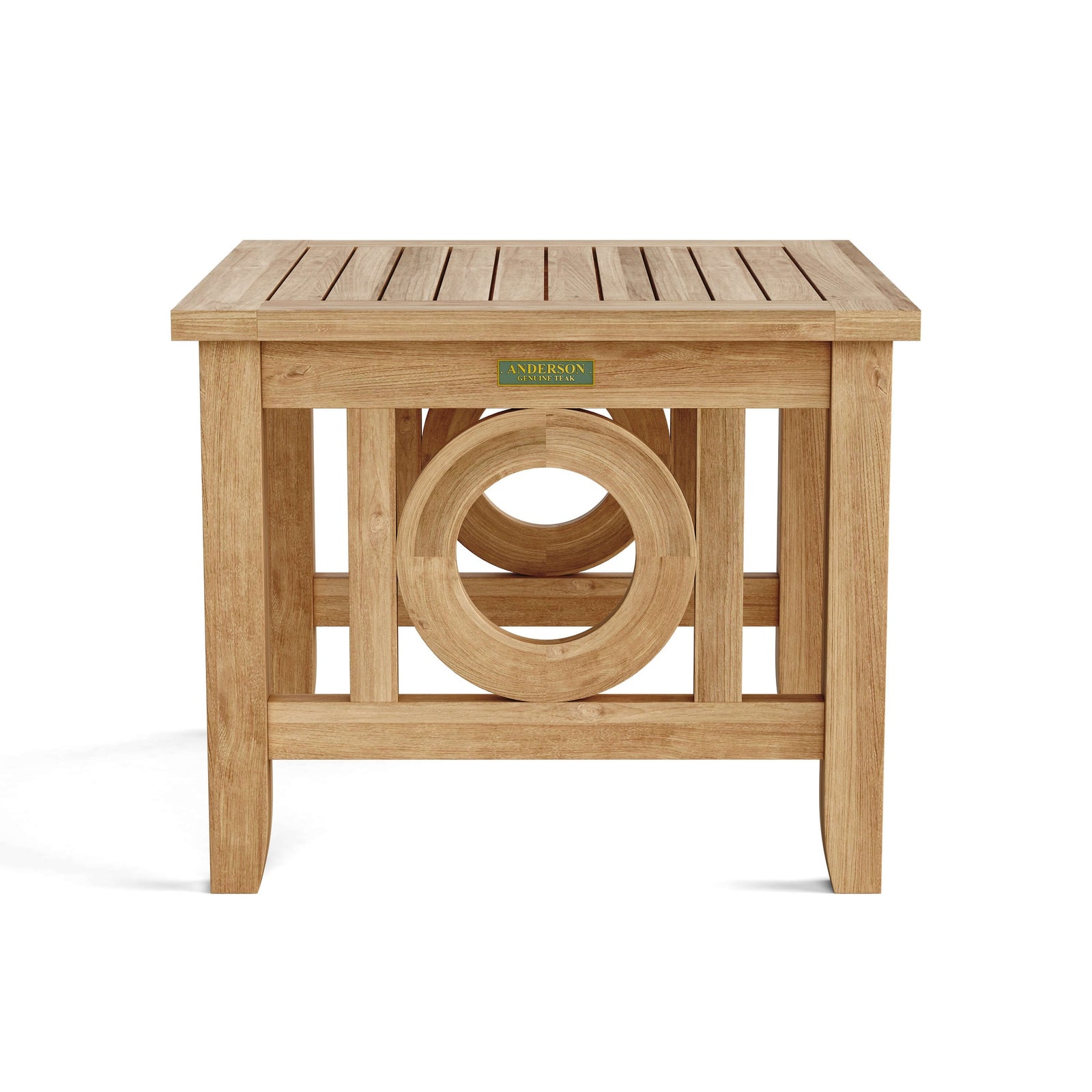 Anderson Teak Natsepa Square Side Table - angled view of square teak outdoor side table