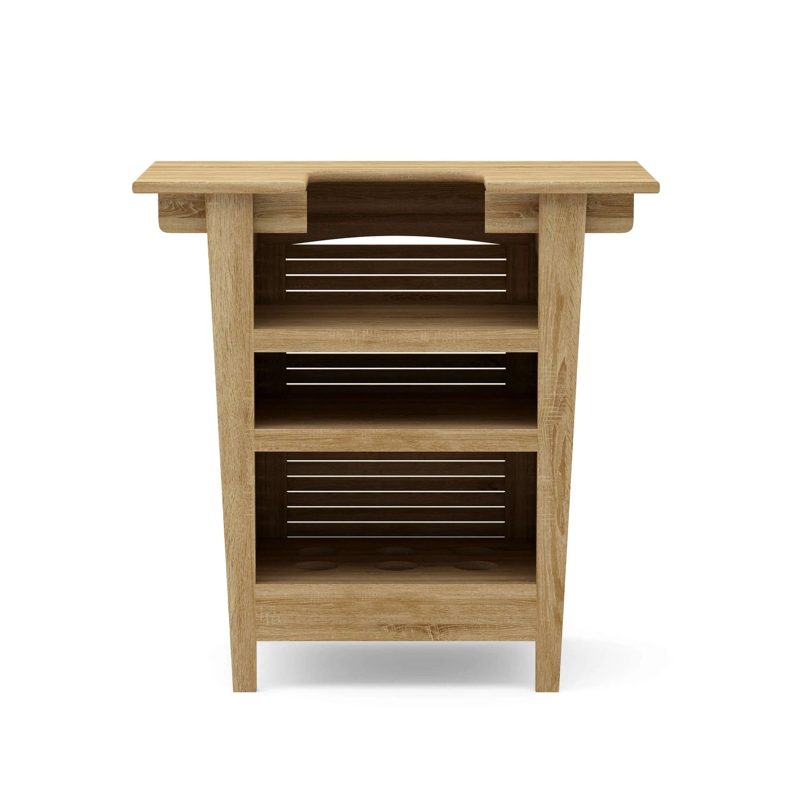 Wooden side table with two shelves on a white background
