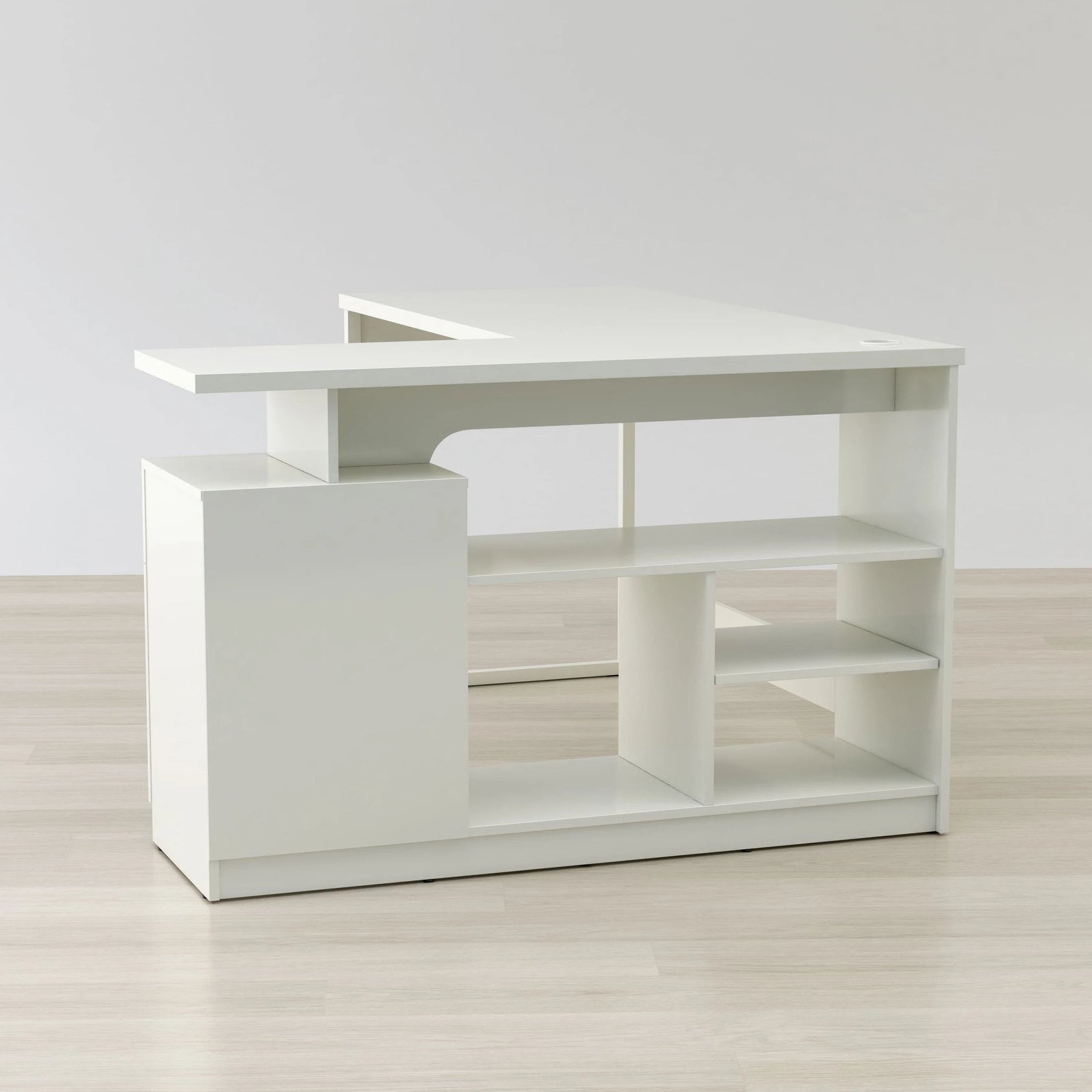Anderson Teak Lexi 55-inch L-Shaped Corner Desk - gloss white finish storage view