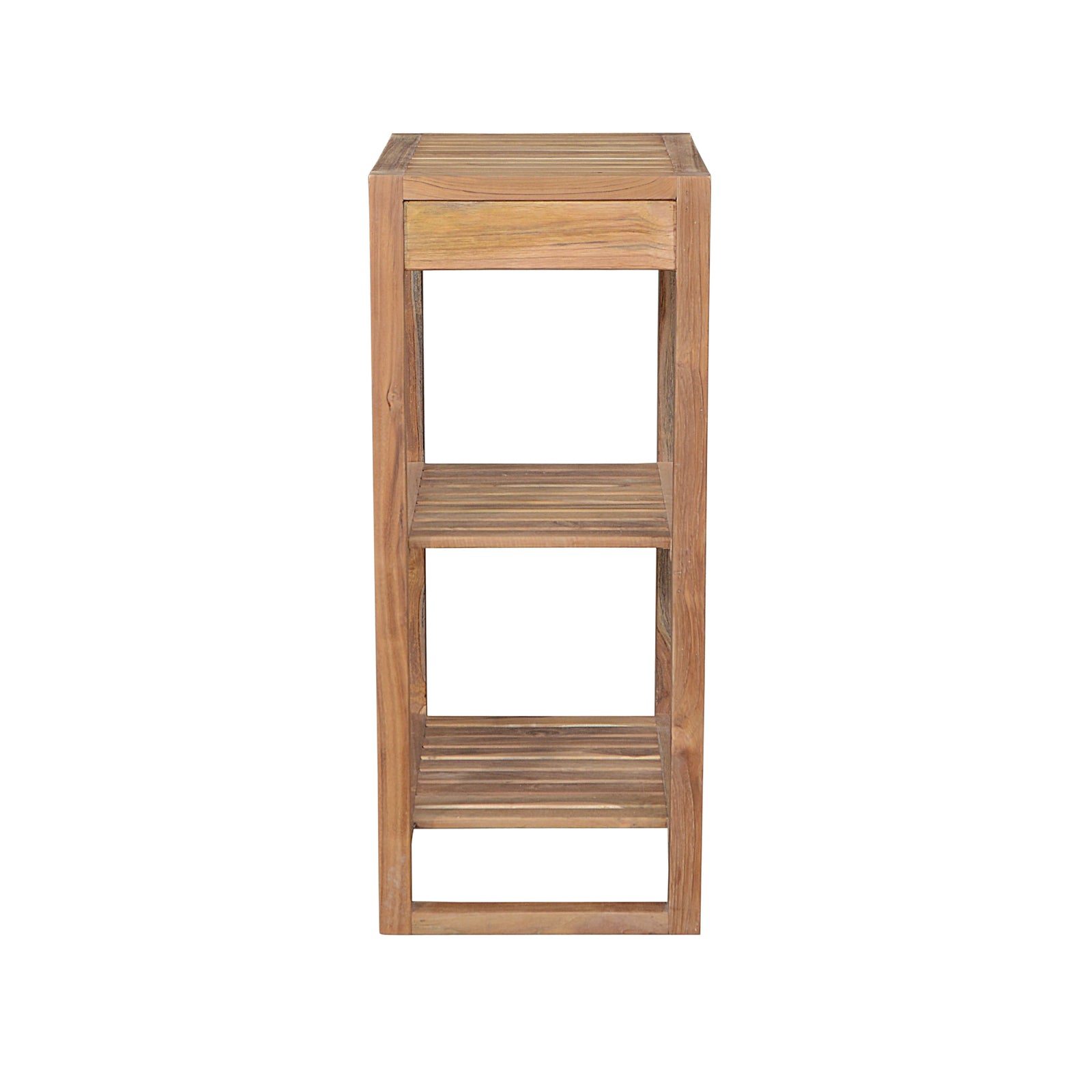 Wooden side table with a drawer on a white background