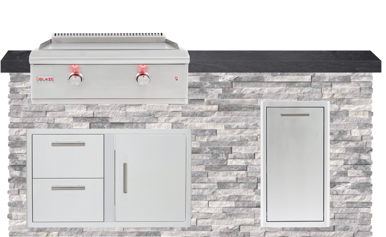 6 Foot Outdoor Kitchen with Blaze Griddle and Trash Drawer // BetterPatio.com