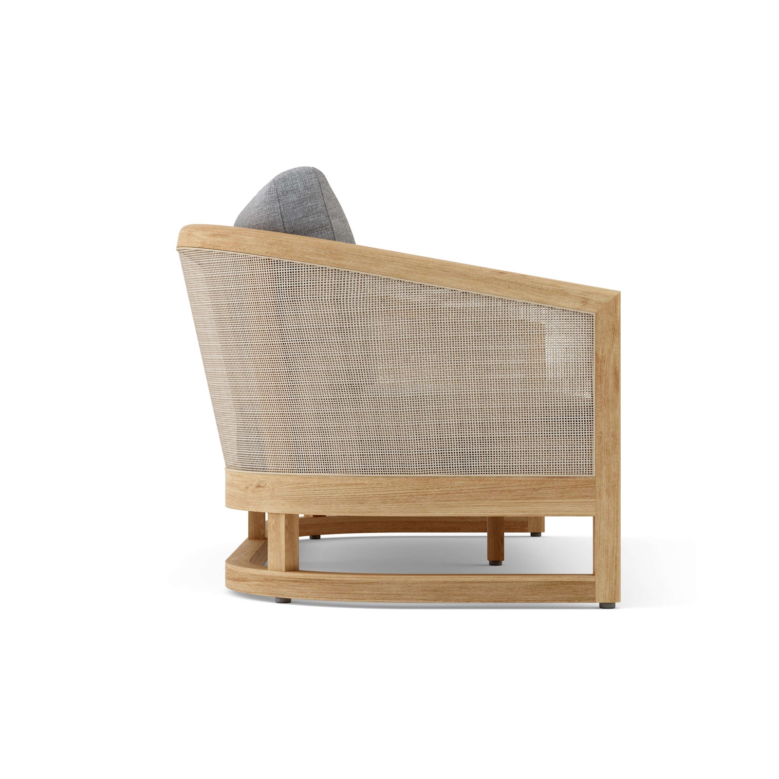 Wooden armchair with wicker backrest on a white background
