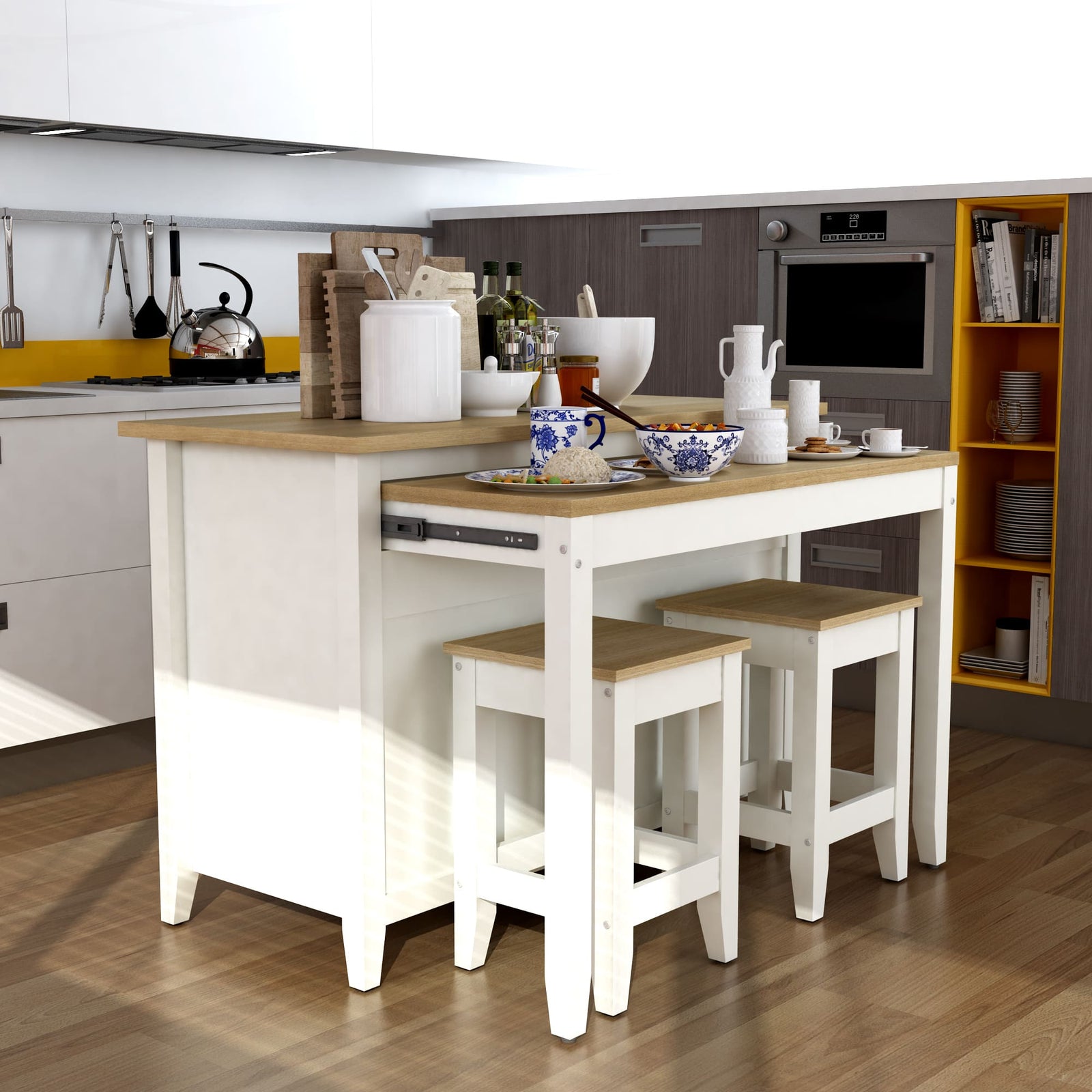 Kitchen island with stools in a modern kitchen setting