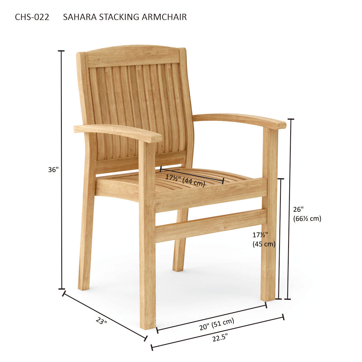 Anderson Teak Sahara Stackable Dining Armchair - close-up of teak grain and arm detail