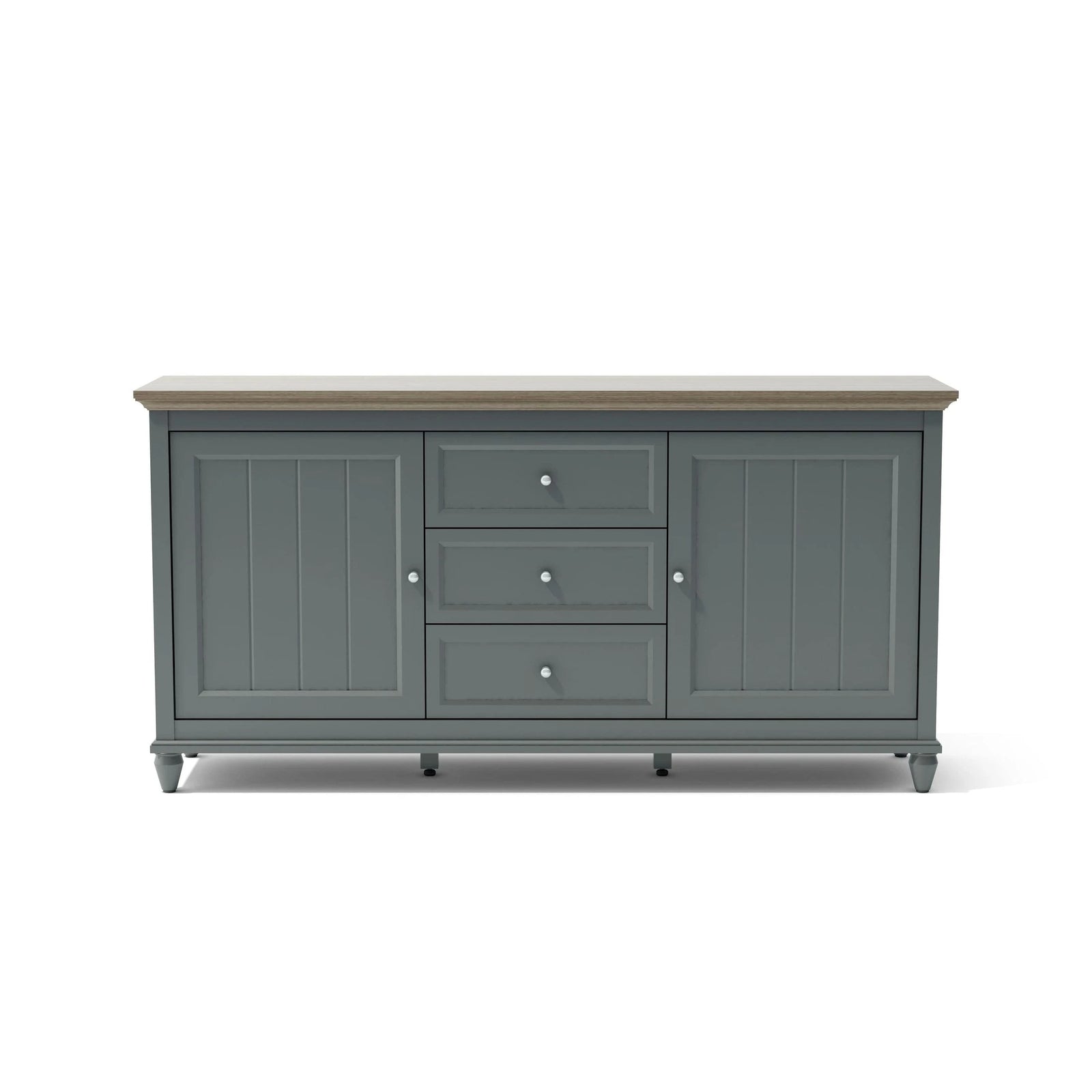 Gray sideboard with wooden top on a white background