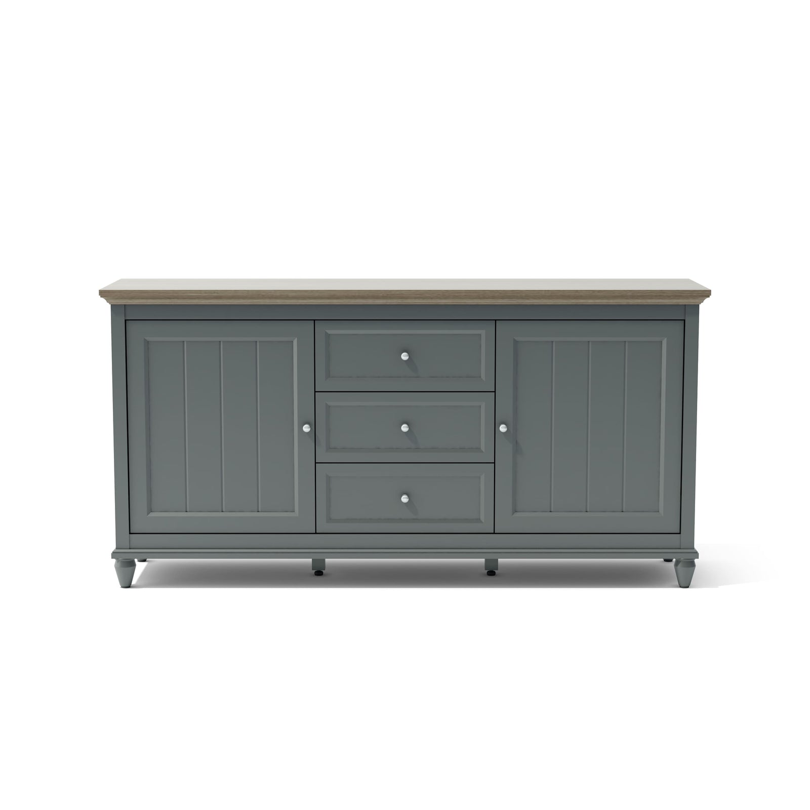 Gray sideboard with wooden top on a white background