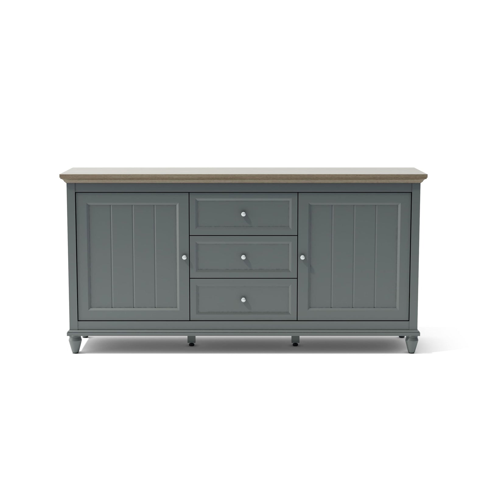 Gray sideboard with wooden top on a white background