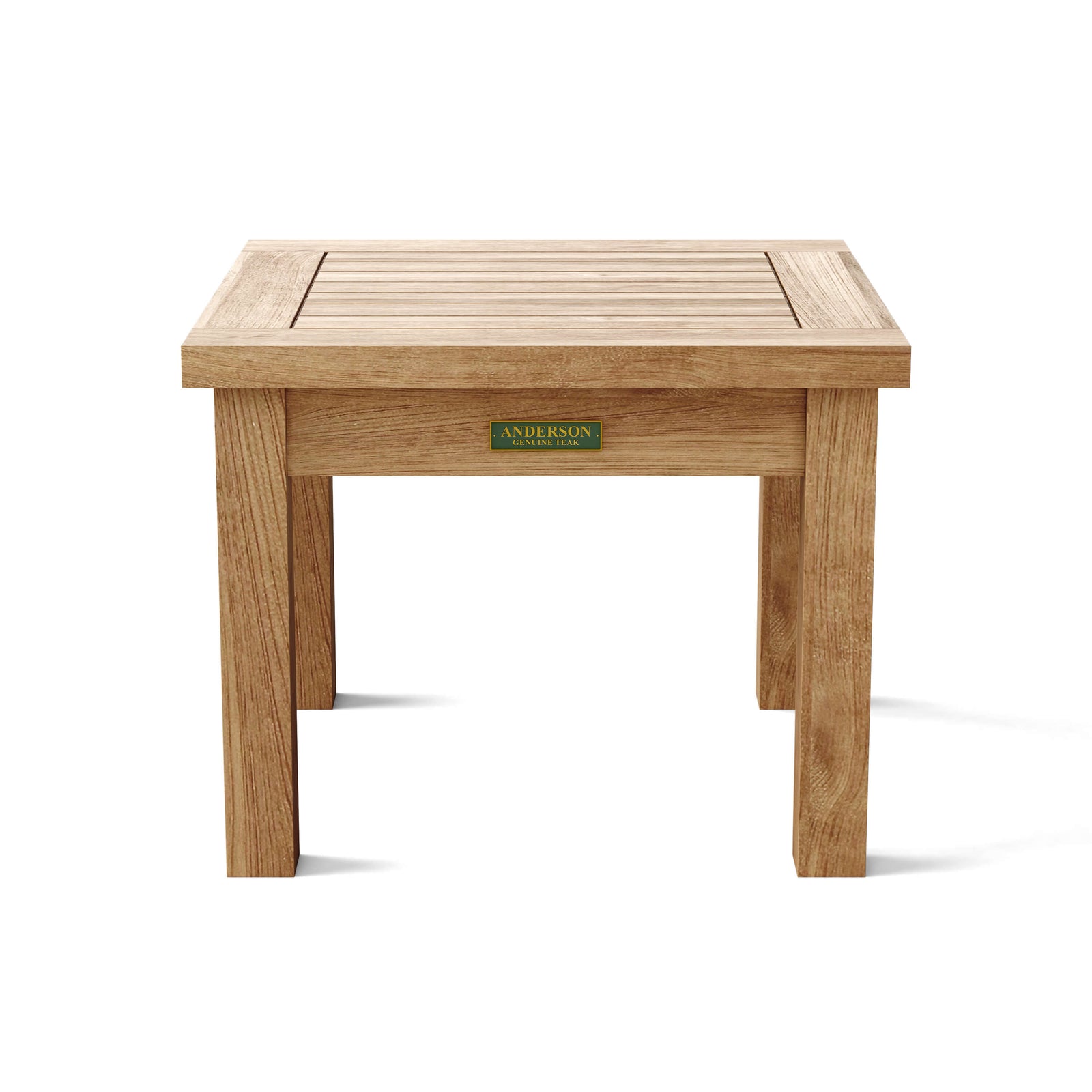 Wooden side table with 'Anderson' branding on a white background