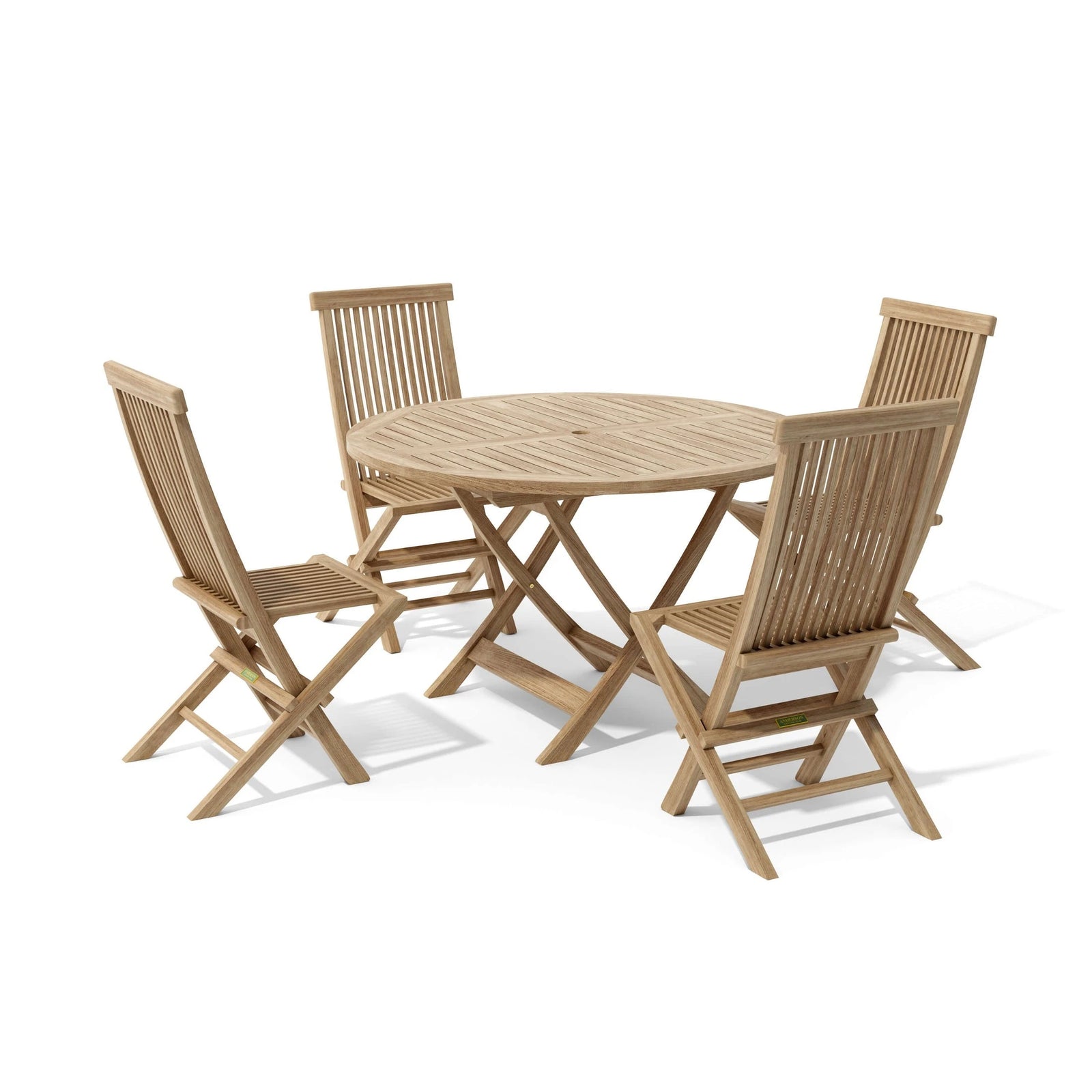 Wooden outdoor table and chairs set on a white background